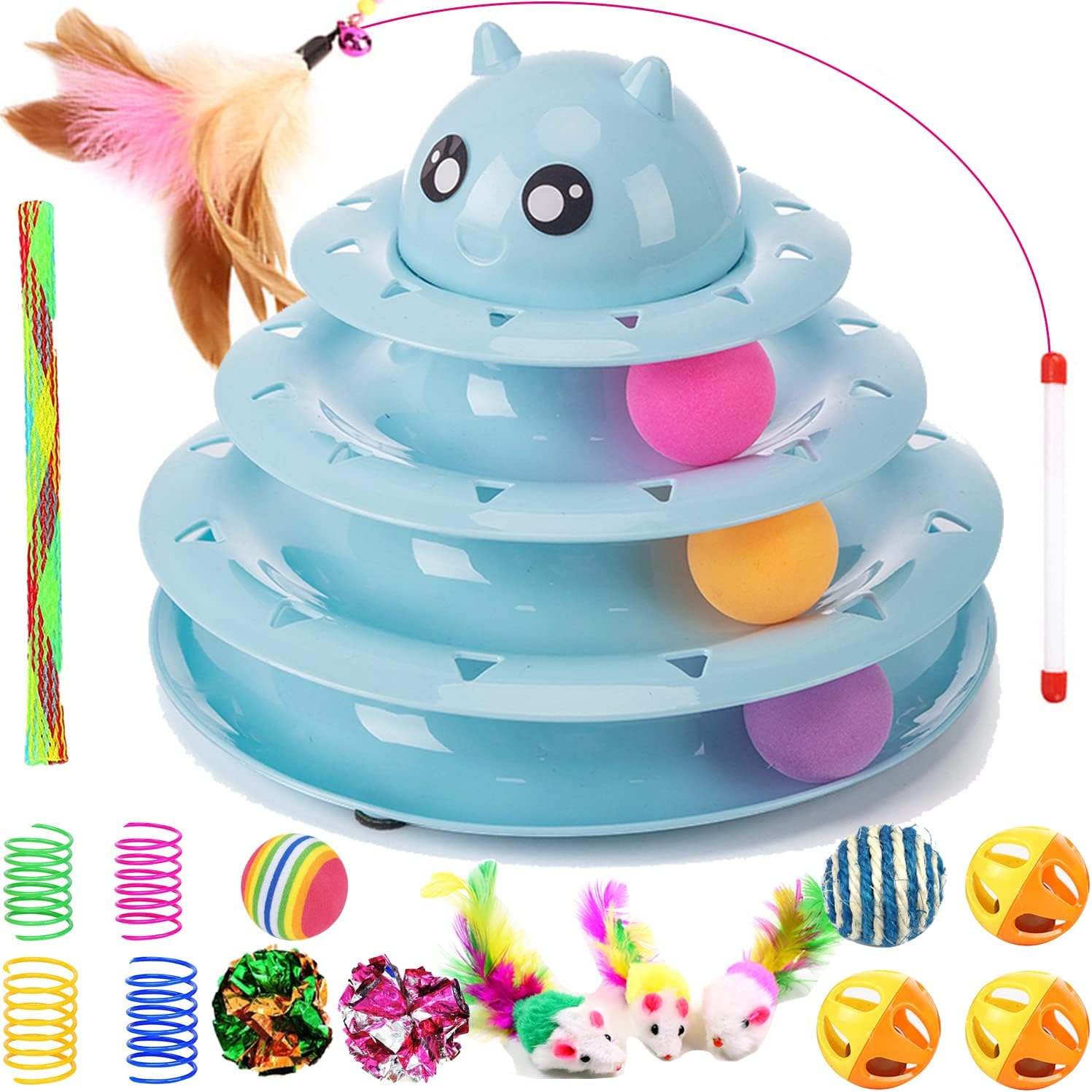 17 Pack Cat Toys Interactive 3-Level Roller