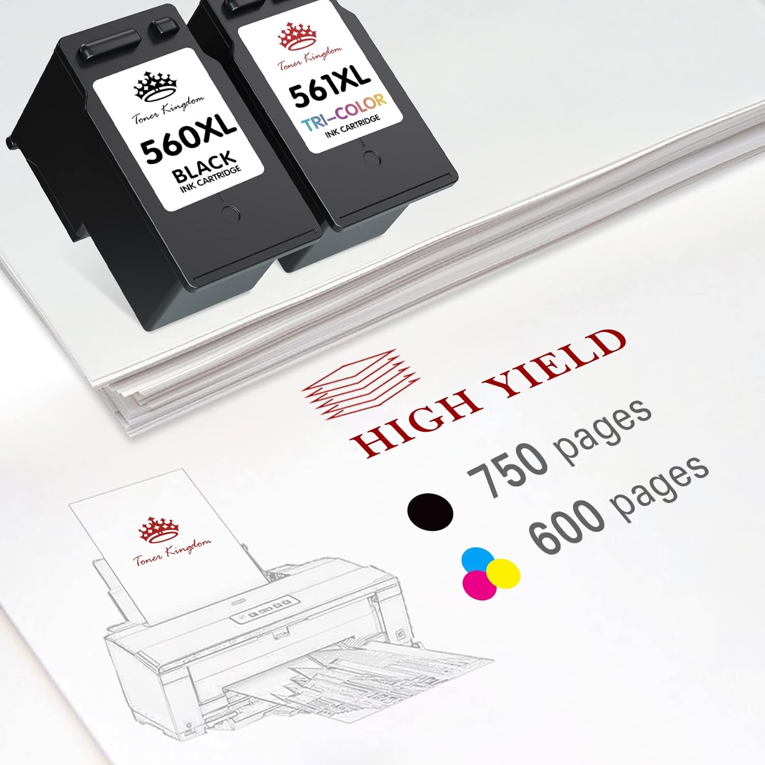 Thumbnail 2 de Toner Kingdom 560 561 XL Ink Cartridges Replacement for Canon PIXMA TS5350 / TS7450 (2-Pack) – Black + Tri-Colour