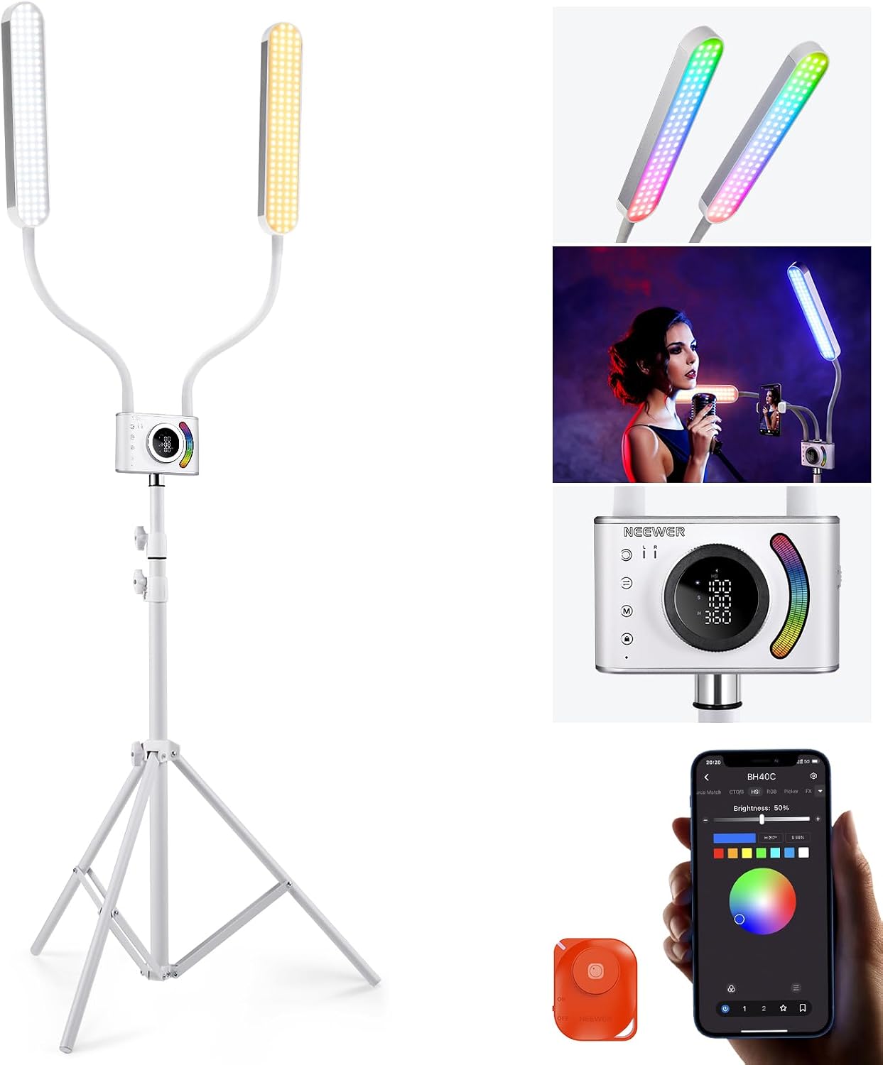 Detalle de NEEWER BH40C kit baton lumineux RGB pour esthéticienne, contrôle app/Barre tactile