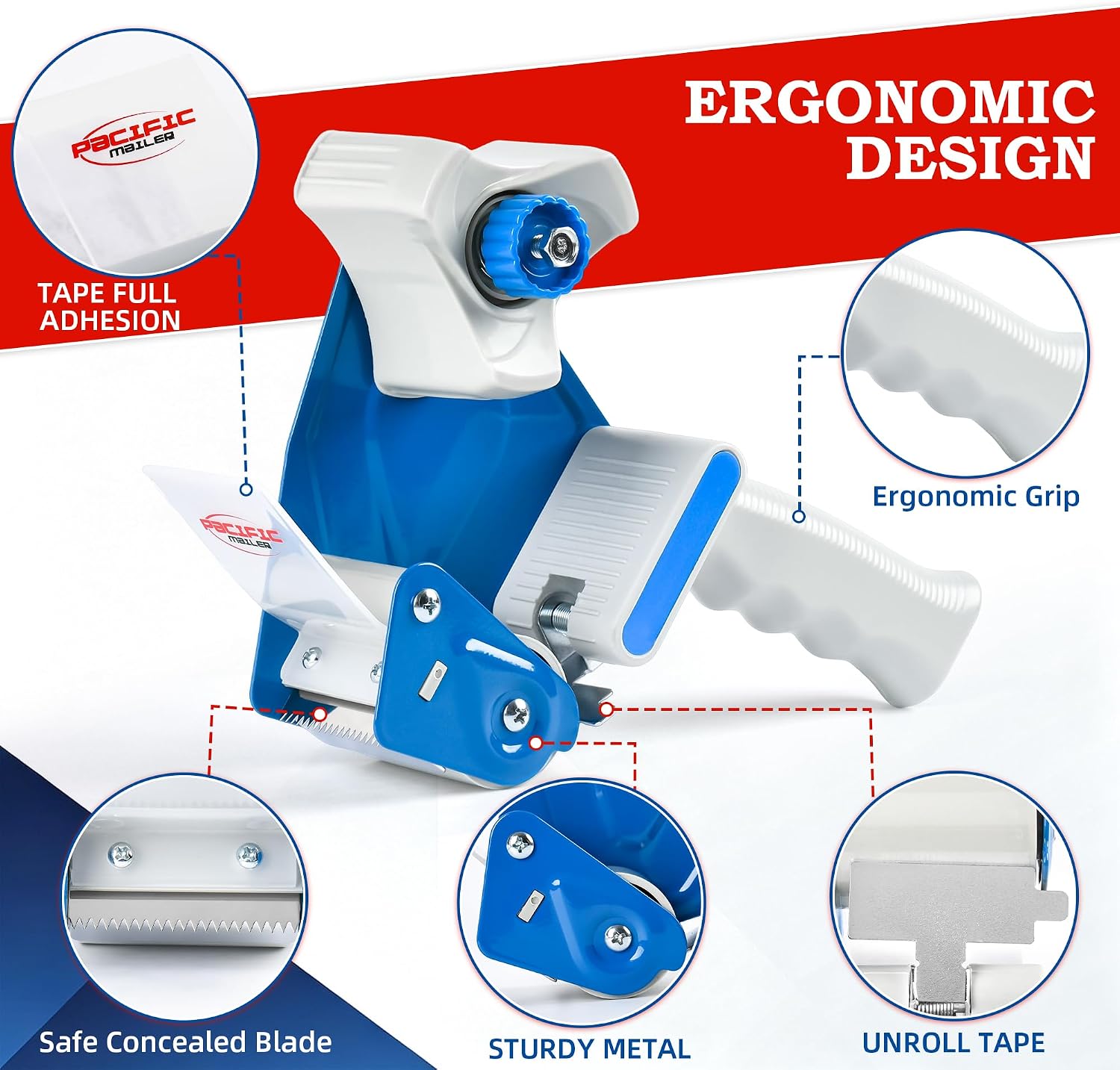 Detalle 2 de Pacific Mailer PM2987 2-Inch Tape Dispenser with Side Loading and Tension Control