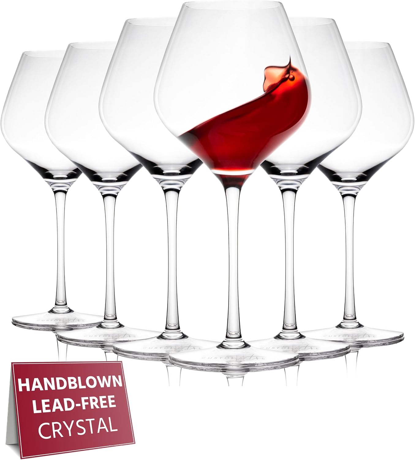 Gusto Nostro: Set di 6 Calici Vino in Cristallo, 650 ml – Vetro soffiato a mano, stelo lungo, lavabili in lavastoviglie