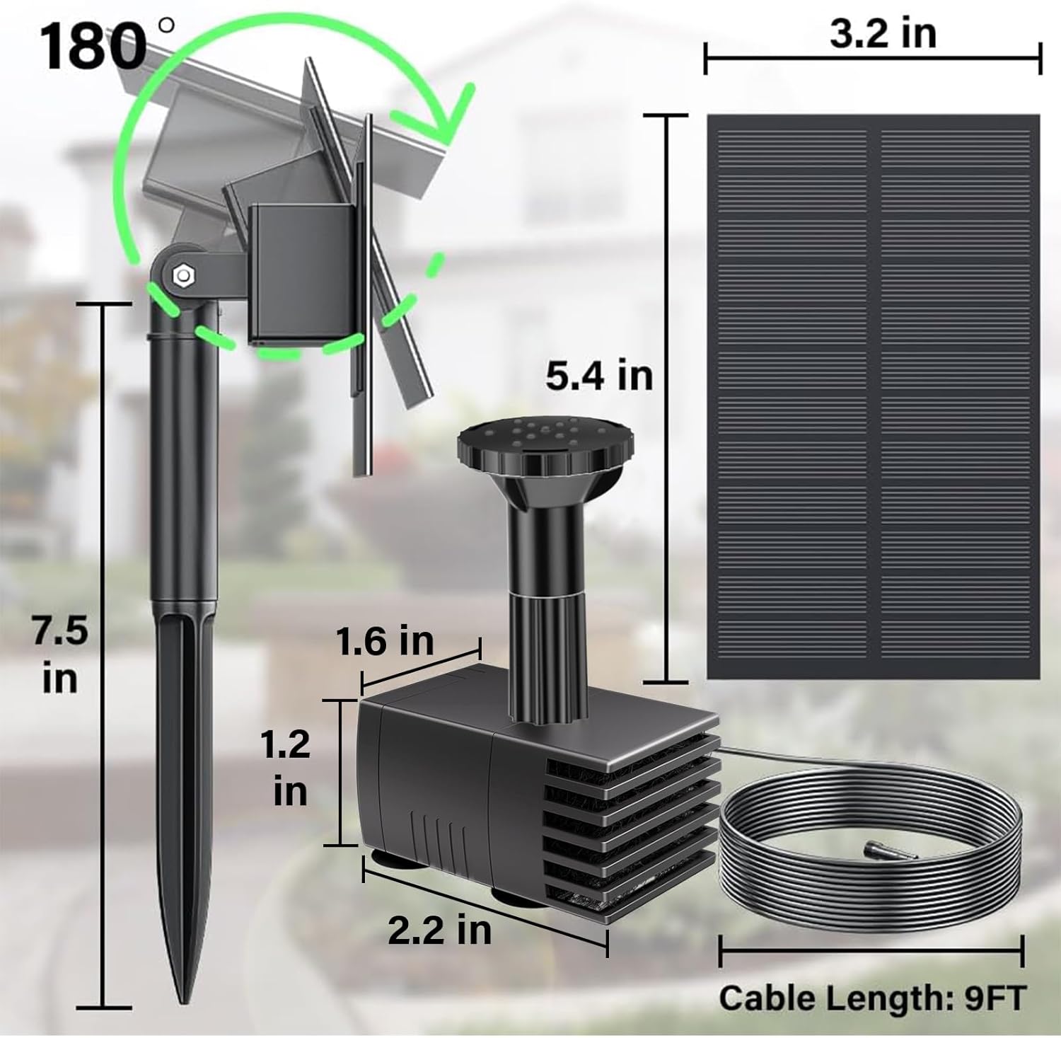 Thumbnail 5 de Biling Solar Fountain for Bird Bath with 6 Nozzles – Solar-Powered Water Feature Pump for Sunny Gardens