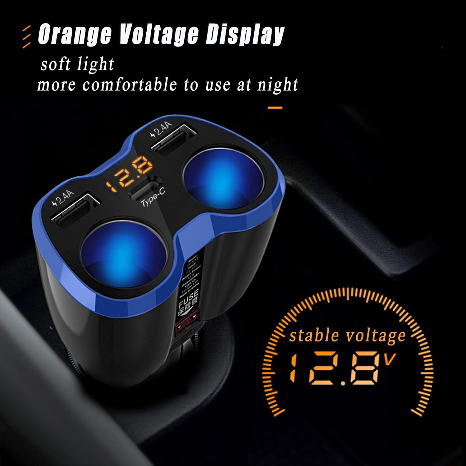 Detalle 2 de Car Charger 120W with Dual USB and Type‑C 🔌