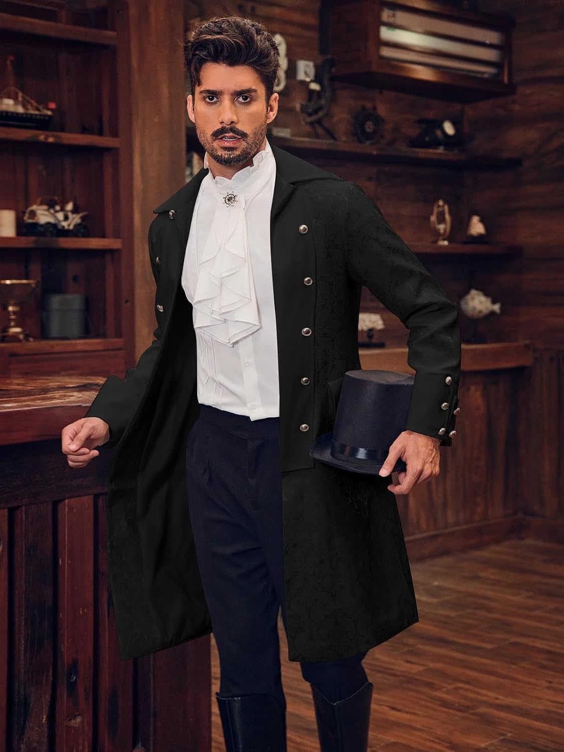 Detalle de Men's Steampunk Tailcoat Jacket in Jacquard Fabric