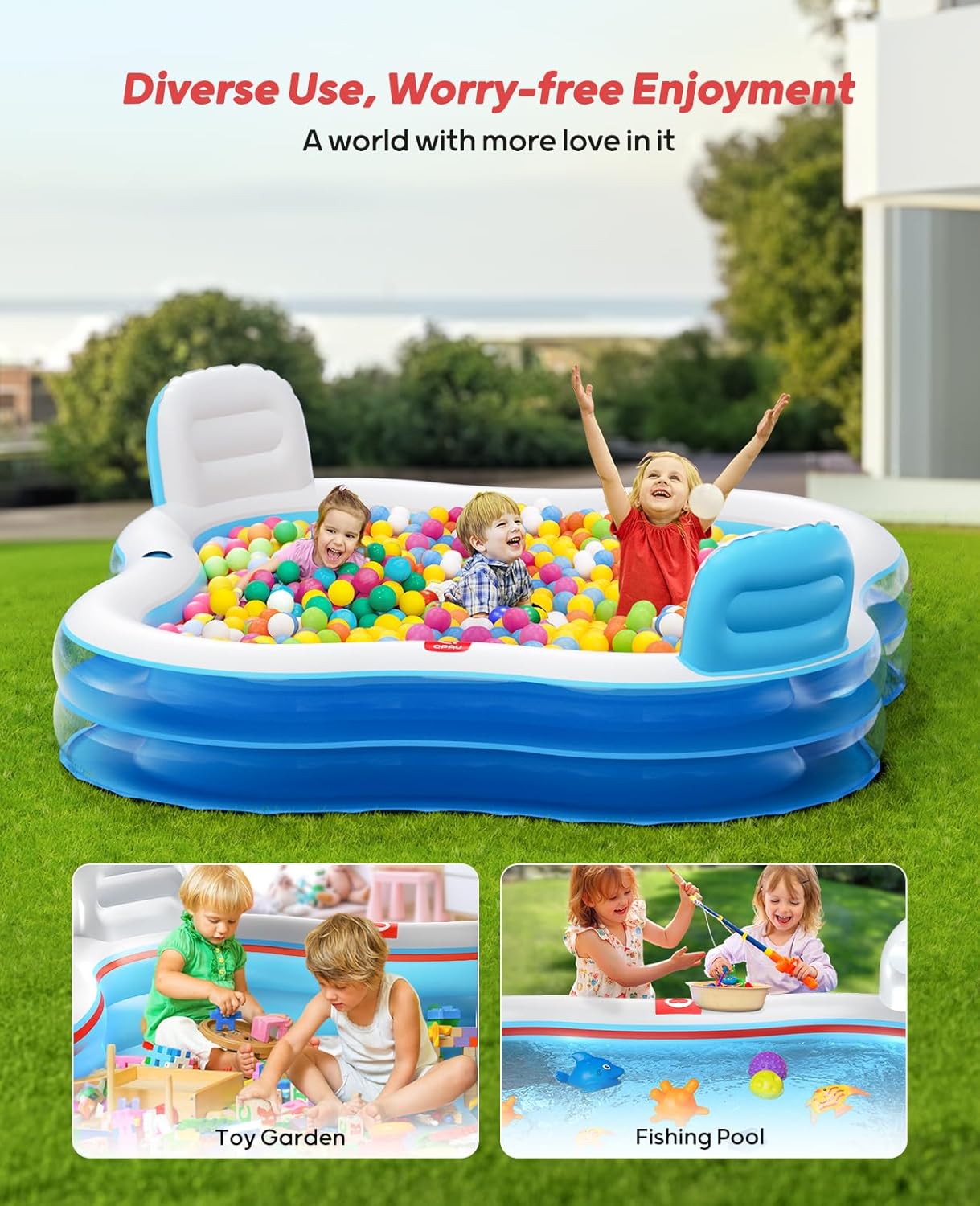 Thumbnail 6 de QPAU Inflatable Pool with 2 Seats and Backrests (80" x 80" x 27")