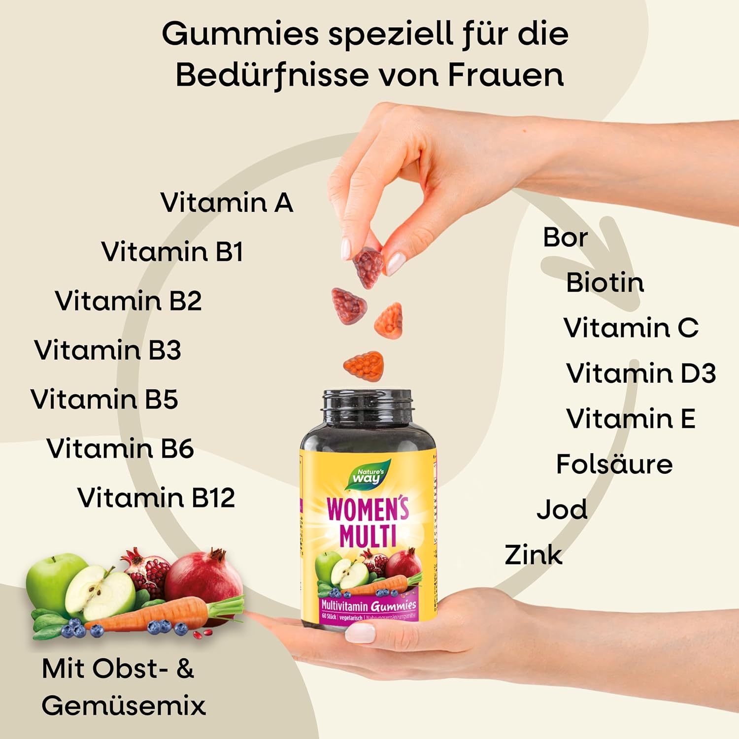 Detalle 2 de Multivitamin Gummibärchen 60 Stk für Frauen 🍬