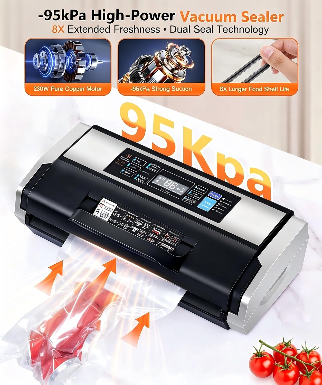 Detalle 2 de QKWXV SV6 Commercial Vacuum Sealer with 95 kPa Suction and Double Heat Seal