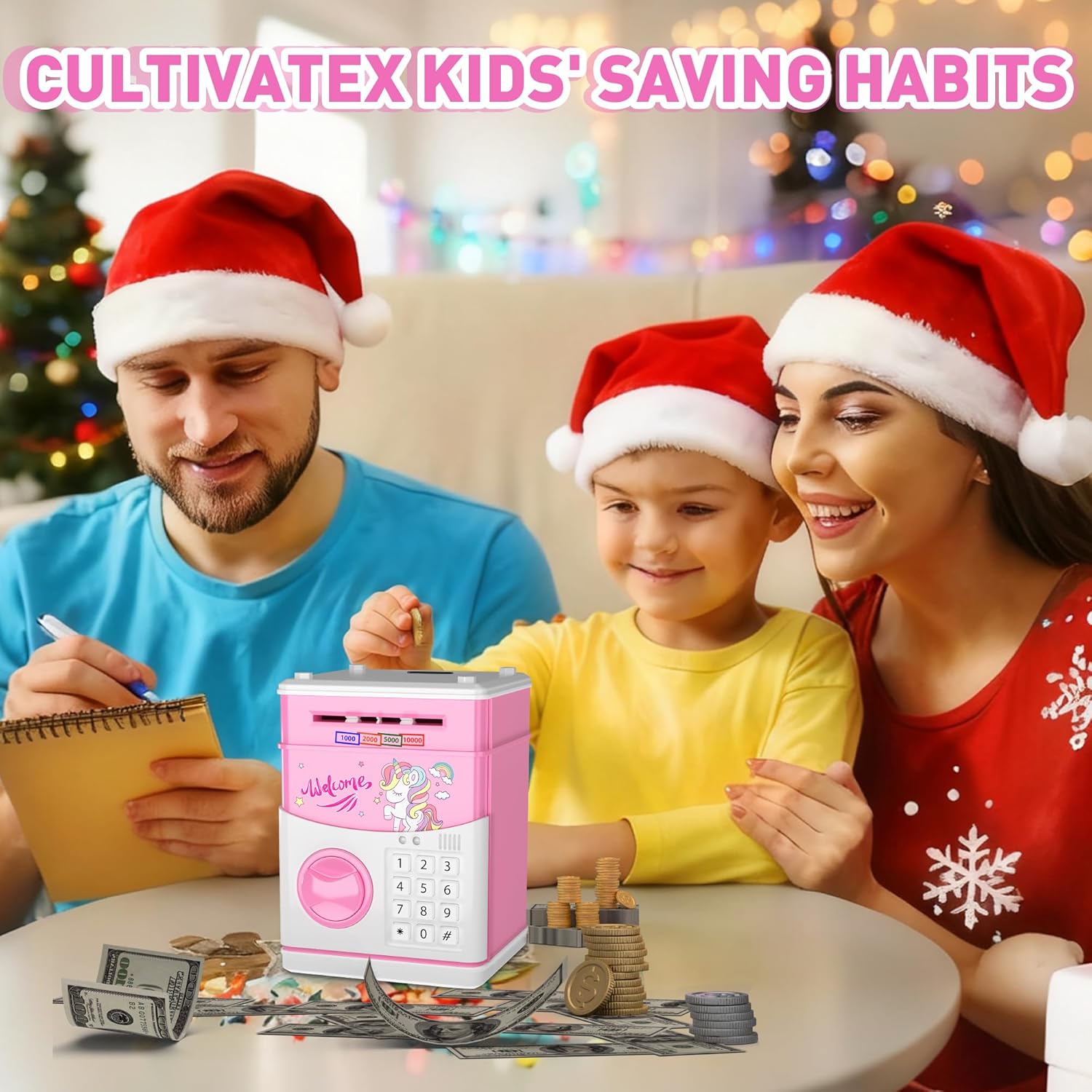Detalle de JUNEU Unicorn Electronic Piggy Bank for Kids (Music, Money Rolling, Password Protection)