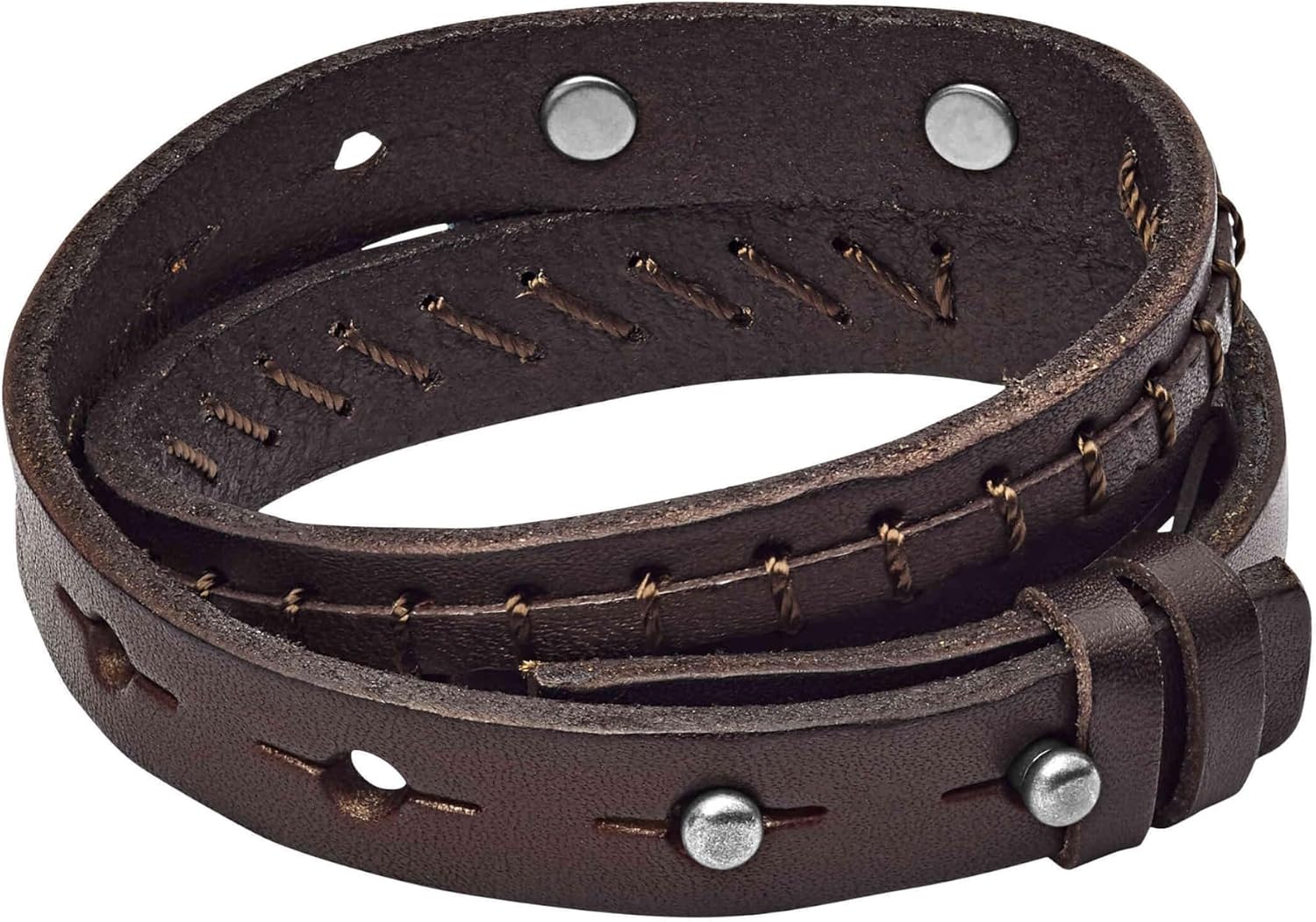 Detalle de Fossil Bracelet Homme Vintage Double Wrap – Cuir Marron, Longueur 480 mm (JF87354040)