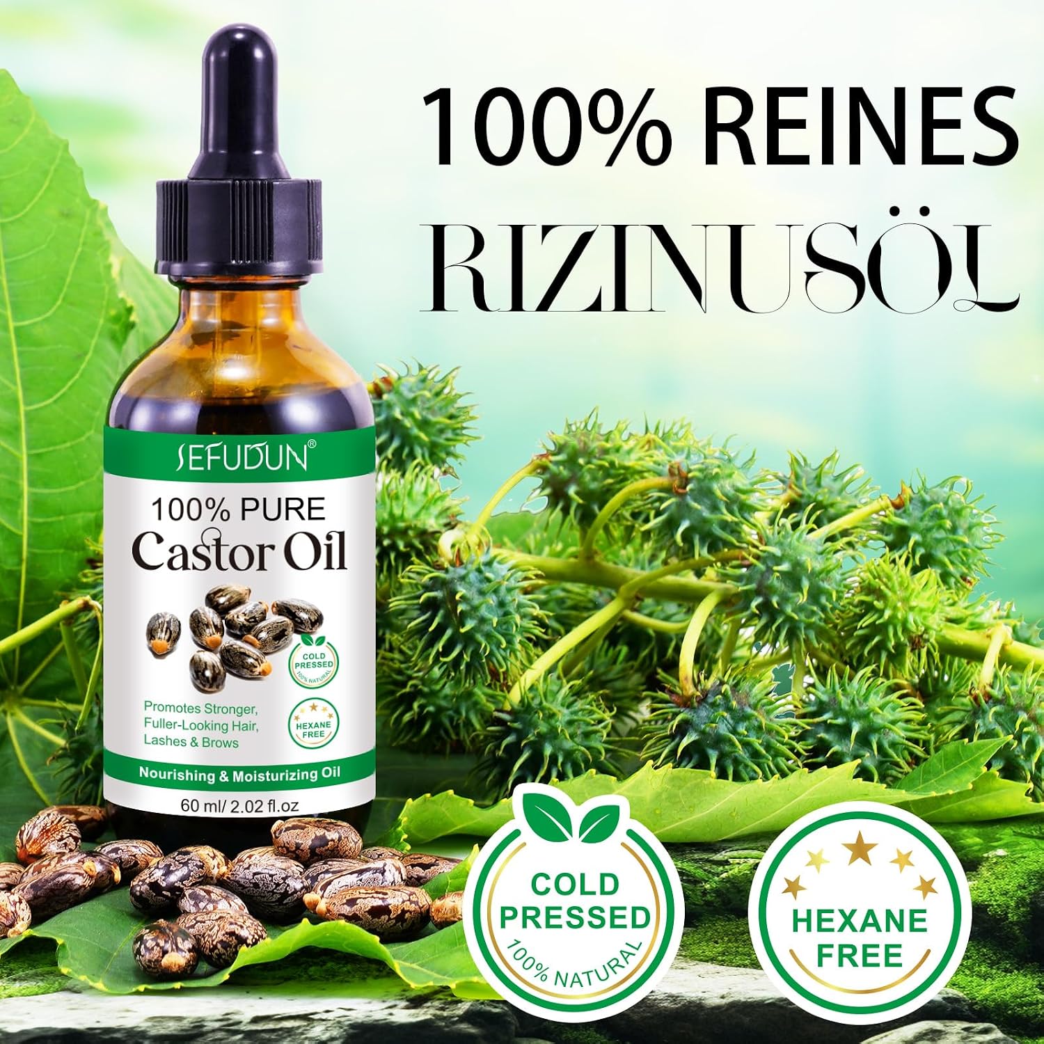 Detalle 2 de CJXHJY biologische ricinusolie, koudgeperst, 60 ml voor haar en huid