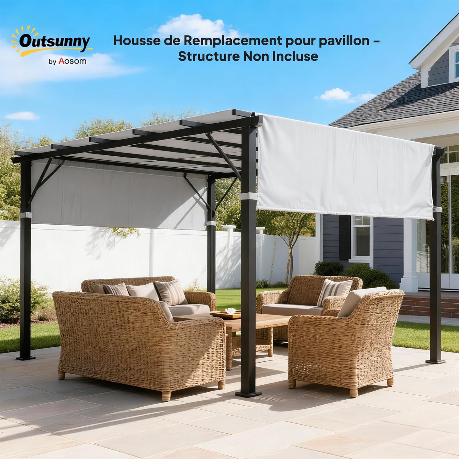 Thumbnail 1 de Outsunny Lot de 2 toiles de rechange pour pergola rétractable 4,9 x 1,2 m – Gris clair (pour pergola 3 x 3 m)