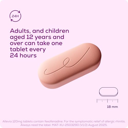 Detalle de Allevia Hayfever Allergy Tablets 120mg Fexofenadine – 30 tablets, 24‑hour relief