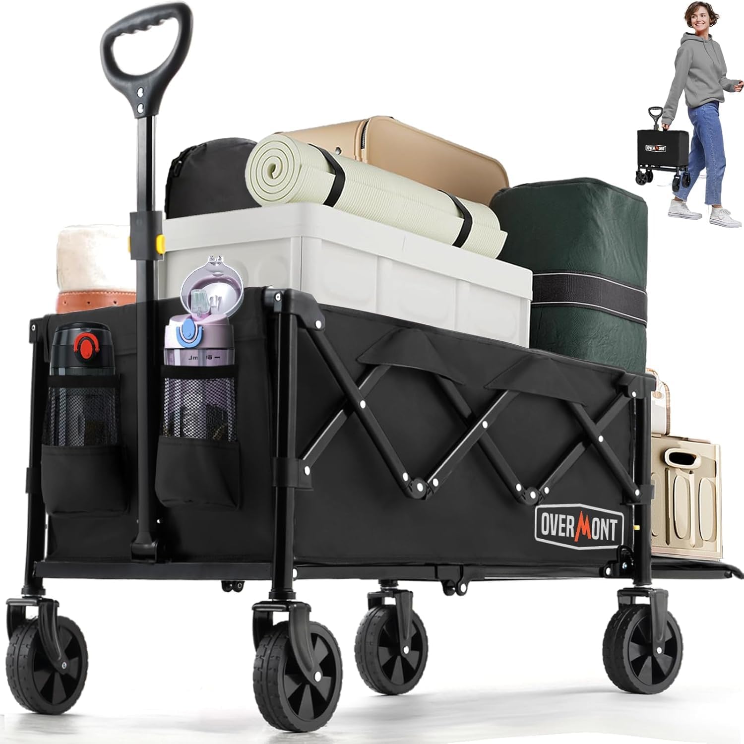 Detalle de OVERMONT OS06036 Foldable Utility Wagon with Tailgate, 220 lb Capacity