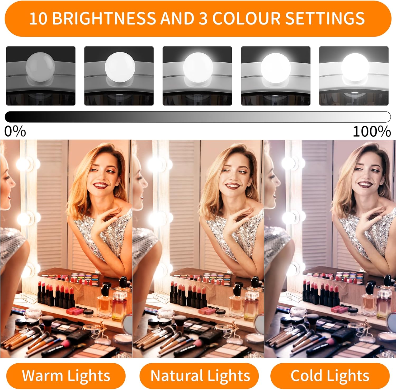 Thumbnail 2 de daphomeu Aktualisierte Version LED-Spiegelleuchte mit 3 Farben, dimmbar – Schminklicht fürs Bad- oder Kosmetikspiegel