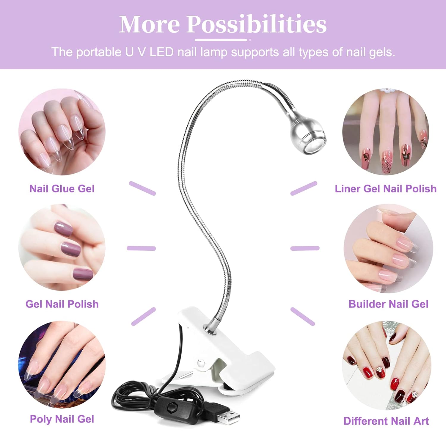 Detalle de Saviland U V Lampe für Gelnägel – flexible Mini-LED Nagellampe mit 360° drehbarem Schwanenhals (3W)