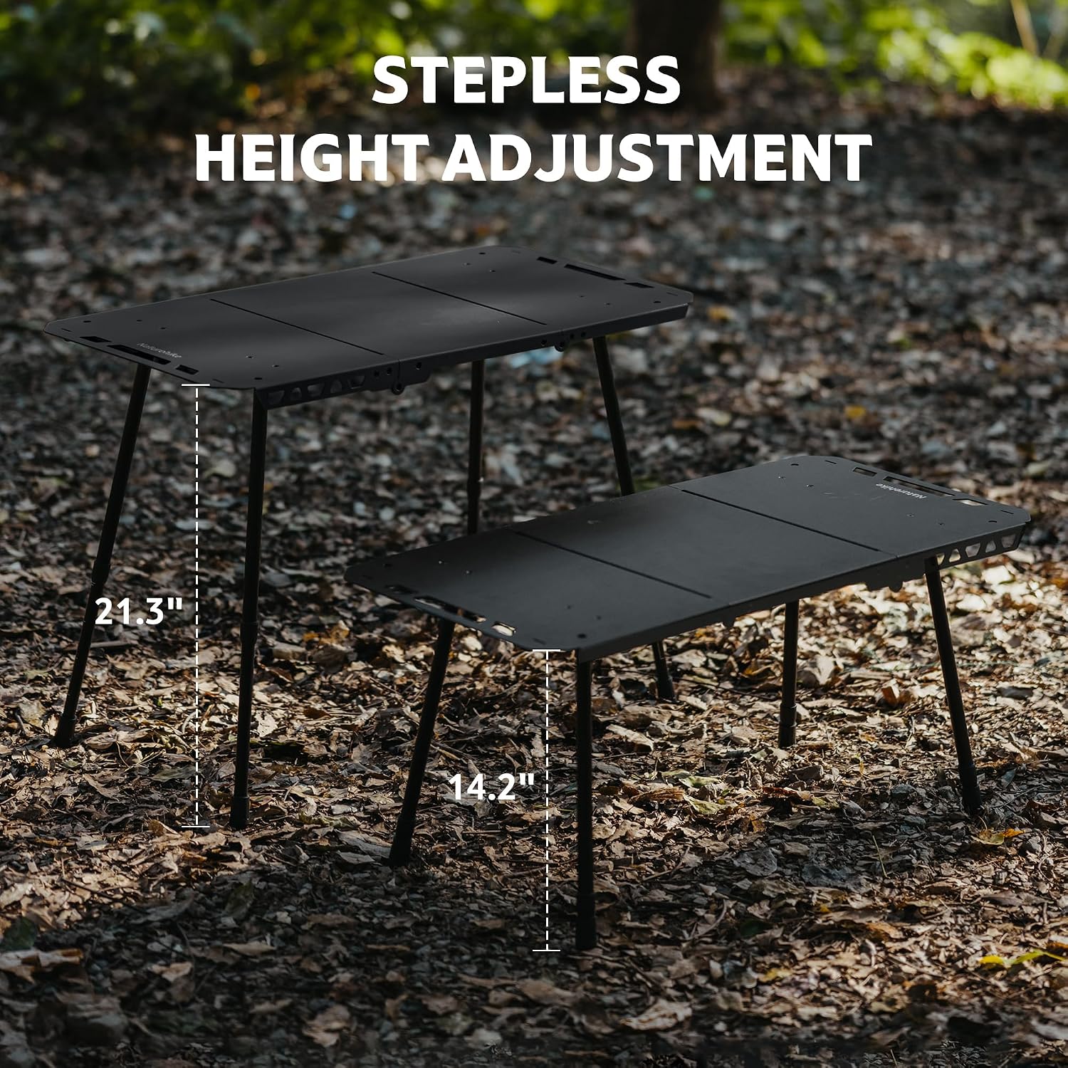 Detalle de Naturehike 6977465868688 vikbart campingbord med svart plastskiva och metallram