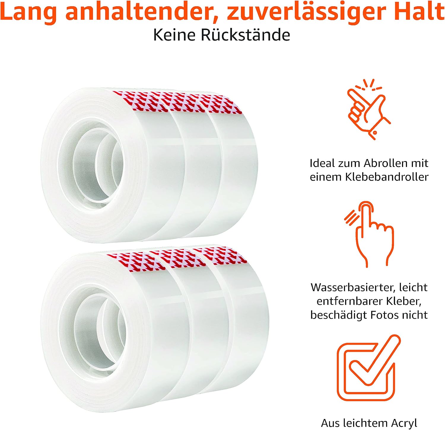 Detalle de Amazon Basics Klebeband matt – Nachfüll-Packung, 6 Rollen, 1,9 cm x 2540 cm, transluzent