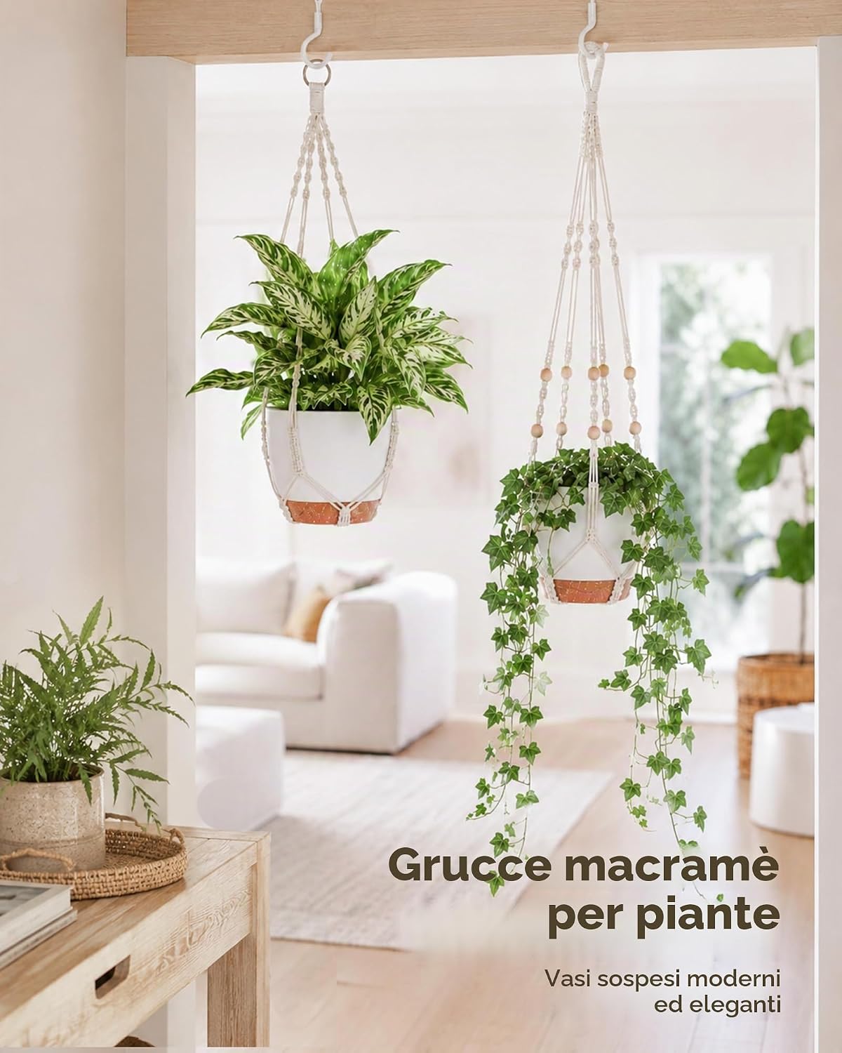 Thumbnail 1 de Bamworld Confezione da 3 vasi per piante da appendere in macramè – set autoirrigante per interni ed esterni