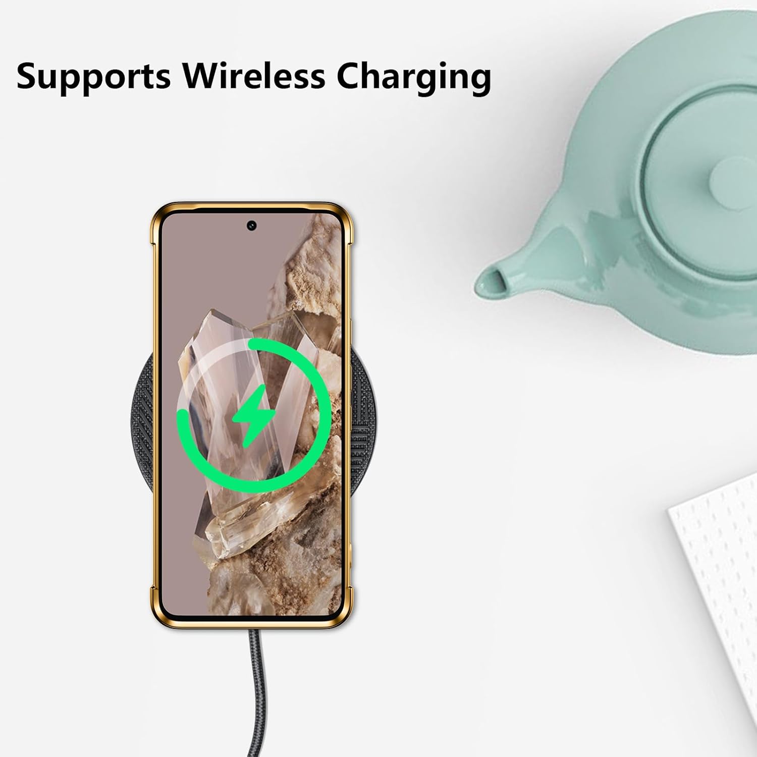 Thumbnail 3 de ZTOFERA Hülle für Google Pixel 8 Pro – weiche Silikon-Handyhülle mit Herzmuster und goldener Kante