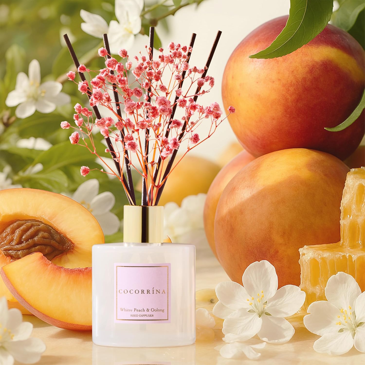 Thumbnail 3 de Cocorrína White Peach & Oolong Reed Diffuser Set (6.7 oz) with 8 Sticks