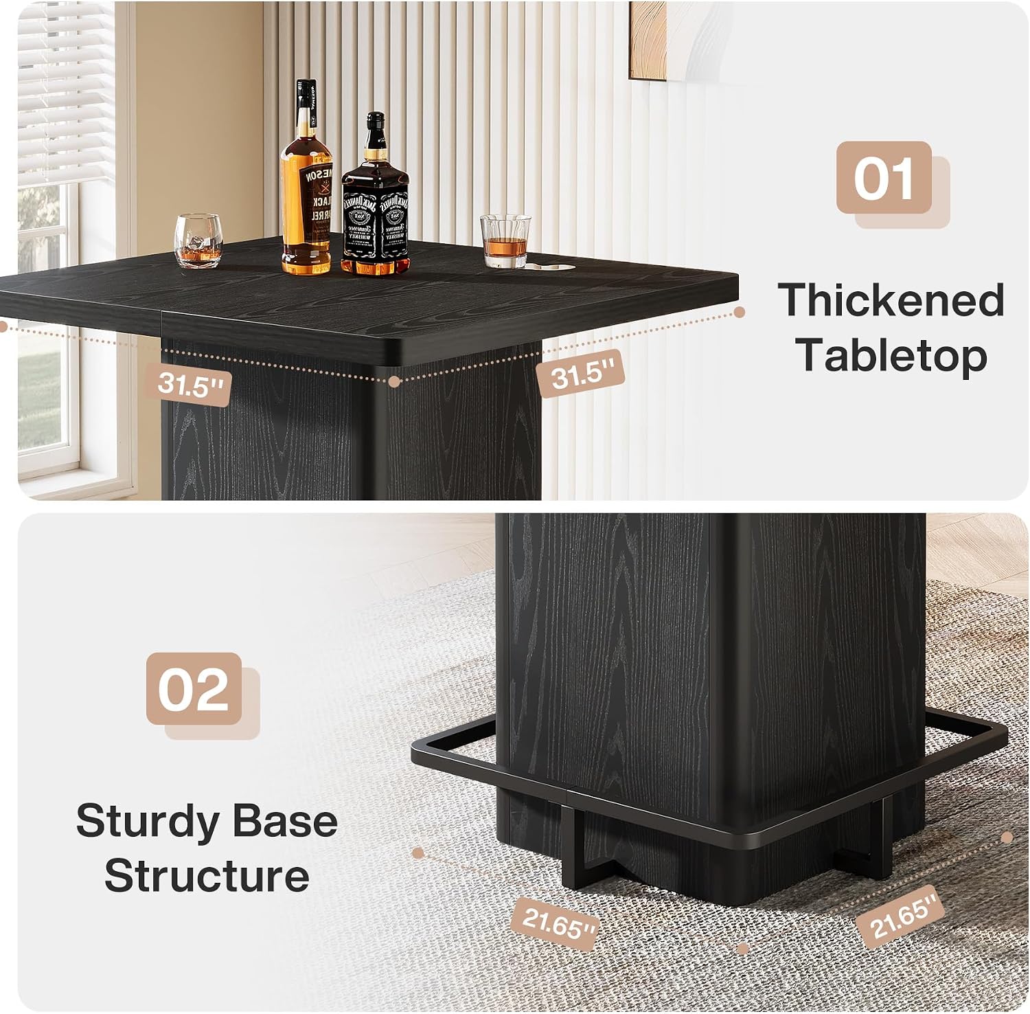 Detalle de Tribesigns QQZYLZY20251126 Square Bar Table, Black Top, Metal Frame