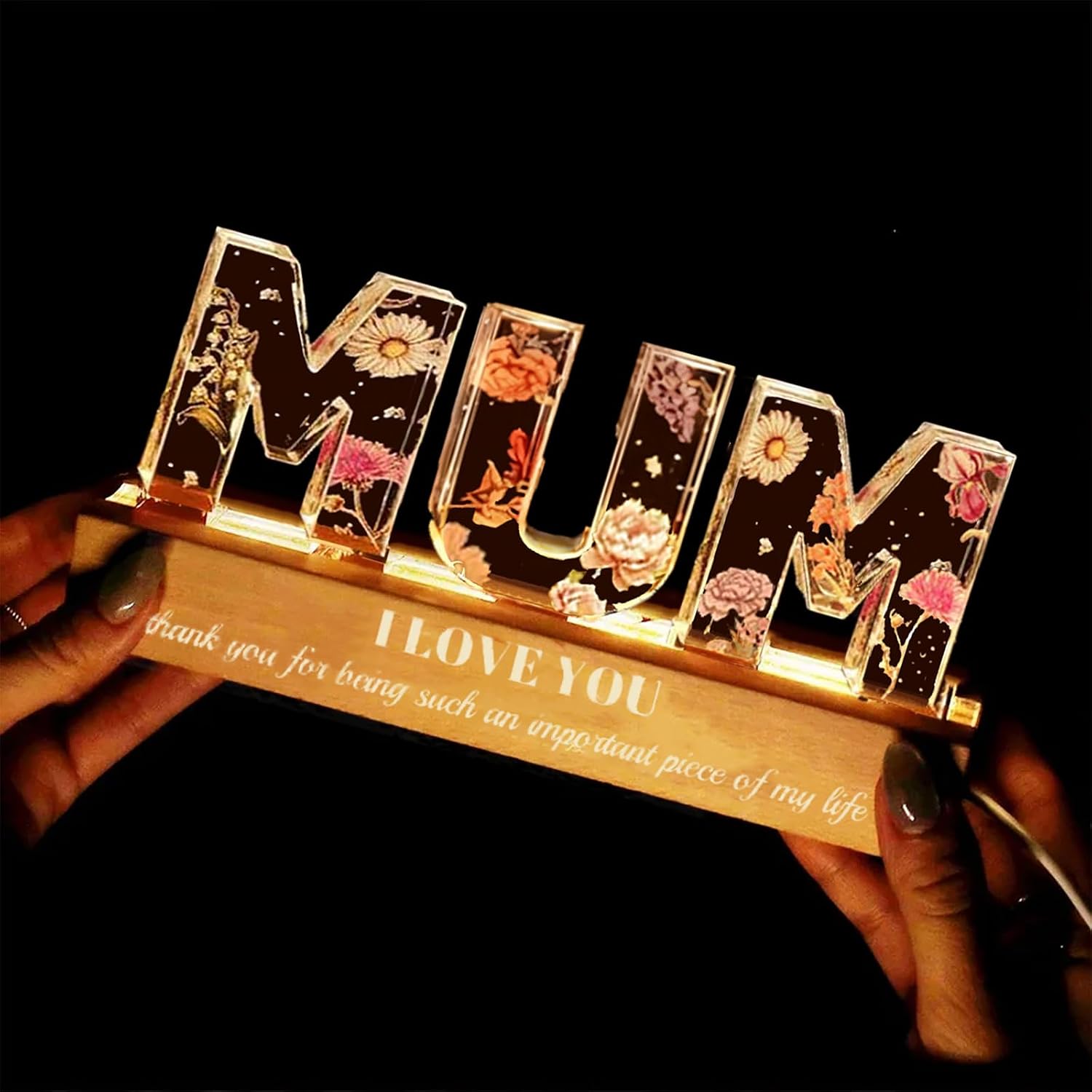 Detalle de Asseourc Mum Birthday Gifts dry flower night light with warm LED glow