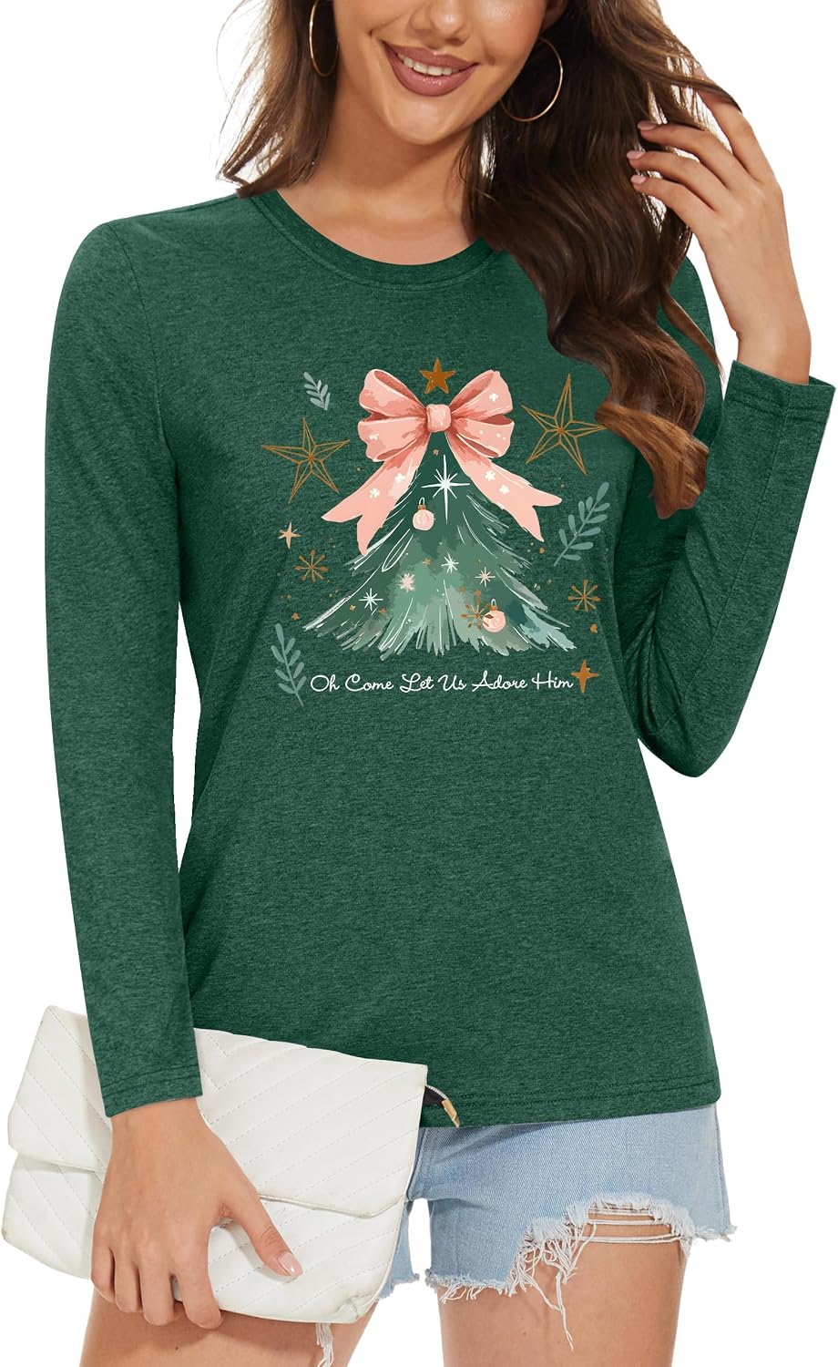 Detalle de tiorhooe Weihnachtsshirt Damen Langarm 2025 – lustiges Christmas-Shirt mit Tannenbaum-Druck