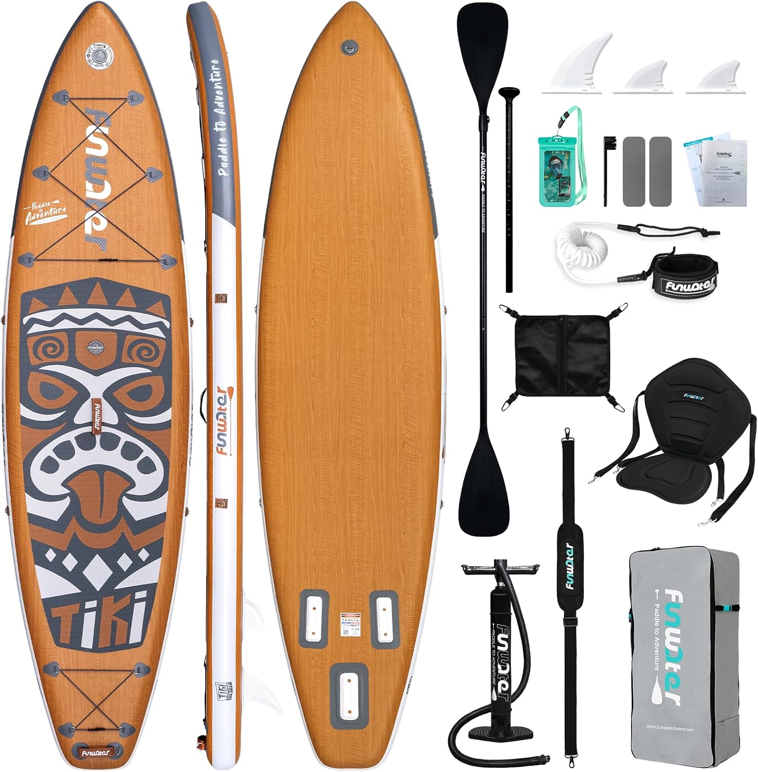 FunWater Tavola Gonfiabile con Pinne e accessori – versione Upgrade TIKI 350 x 83 x 15 cm