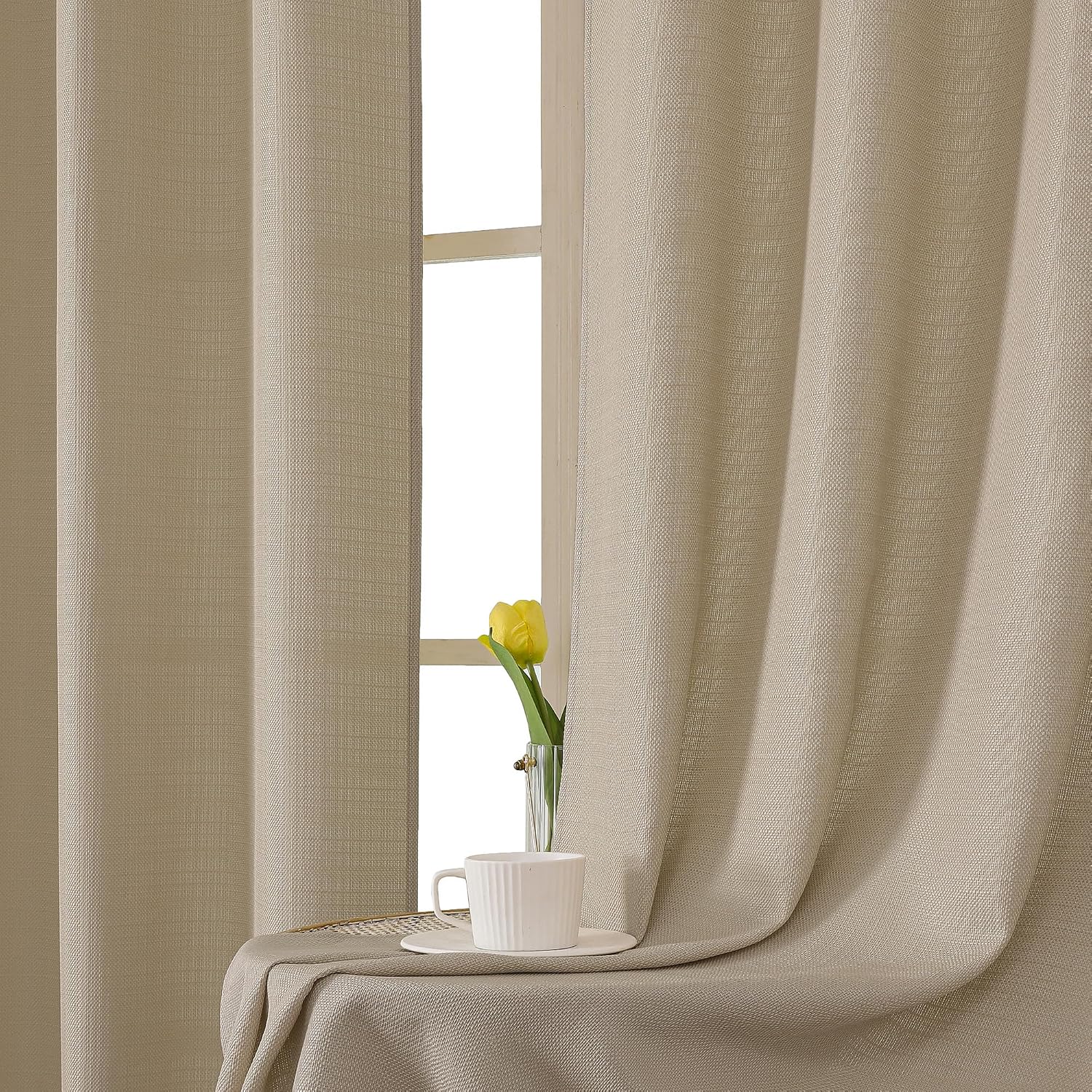 Thumbnail 6 de Chyhomenyc Camel Curtains, 2 Faux Linen Light-Filtering Panels, 40 x 72 in