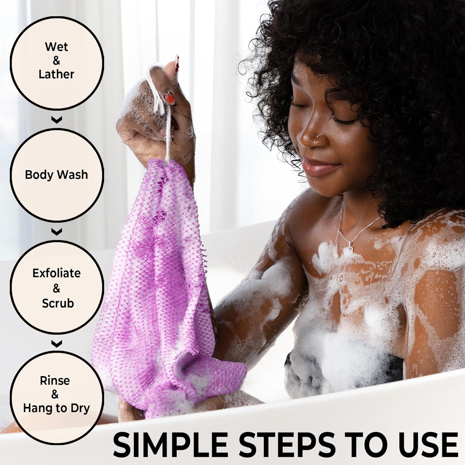 Detalle de African Net Sponge Authentic — 2-piece body back scrubber bath sponge set (Seawave & Lilac)