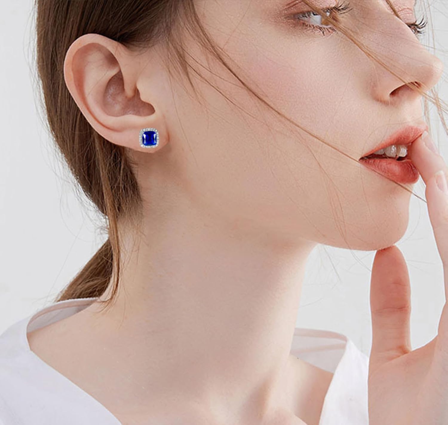 Detalle 2 de VONSSY Gemstone Stud Earrings 5A cubic zirconia