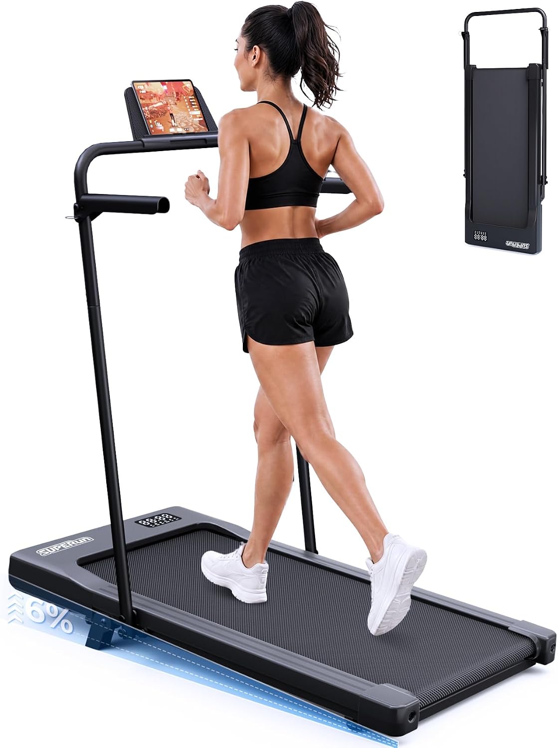 Detalle de Superun BA09-F4 Walking Pad Treadmill, 6% Incline, 2.5 HP, 0.6–3.8 MPH