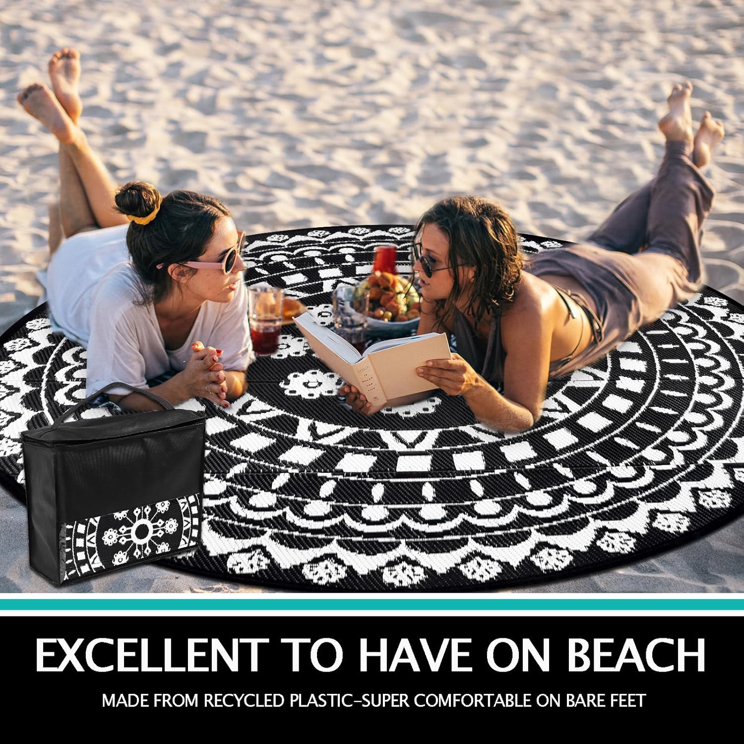 Thumbnail 4 de Capslpad Boho Round Outdoor Rug 240cm – Waterproof, Reversible, UV Resistant Plastic Straw Style Mat