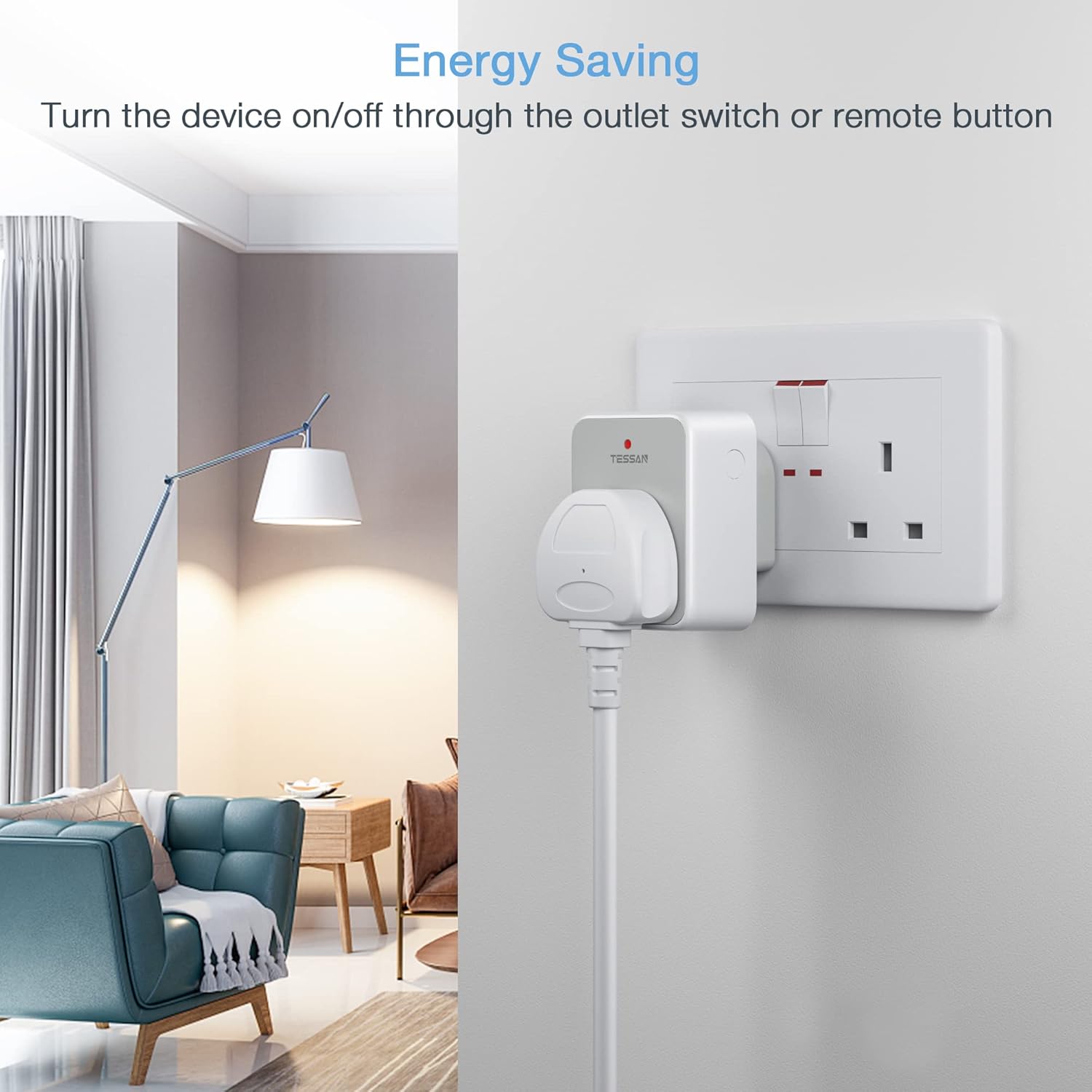 Thumbnail 4 de TESSAN Remote Control Plug Socket UK with 30m range – programmable wireless smart plug for home appliances