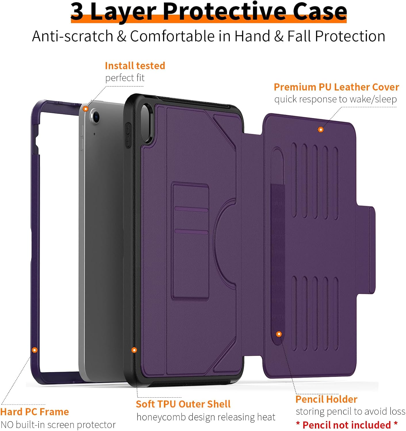 Thumbnail 5 de DAORANGE Business Shockproof Case for iPad 10th/11th Gen with Magnetic Stand, Auto Wake/Sleep & Pencil Holder (Purple)
