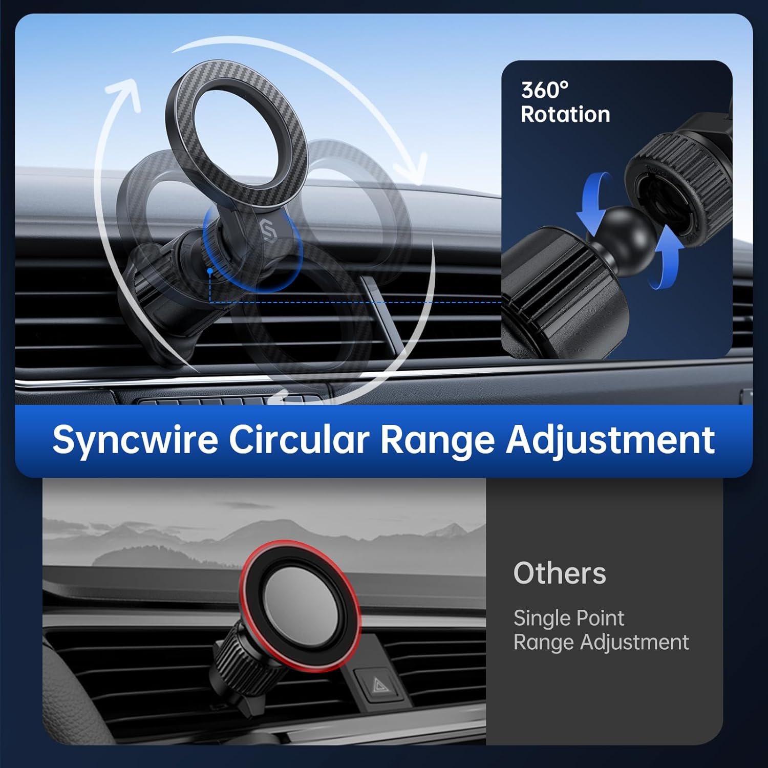 Thumbnail 5 de SYNCWIRE MagSafe Car Holder for Air Vent (Ring Ventilation) with 360° Rotation