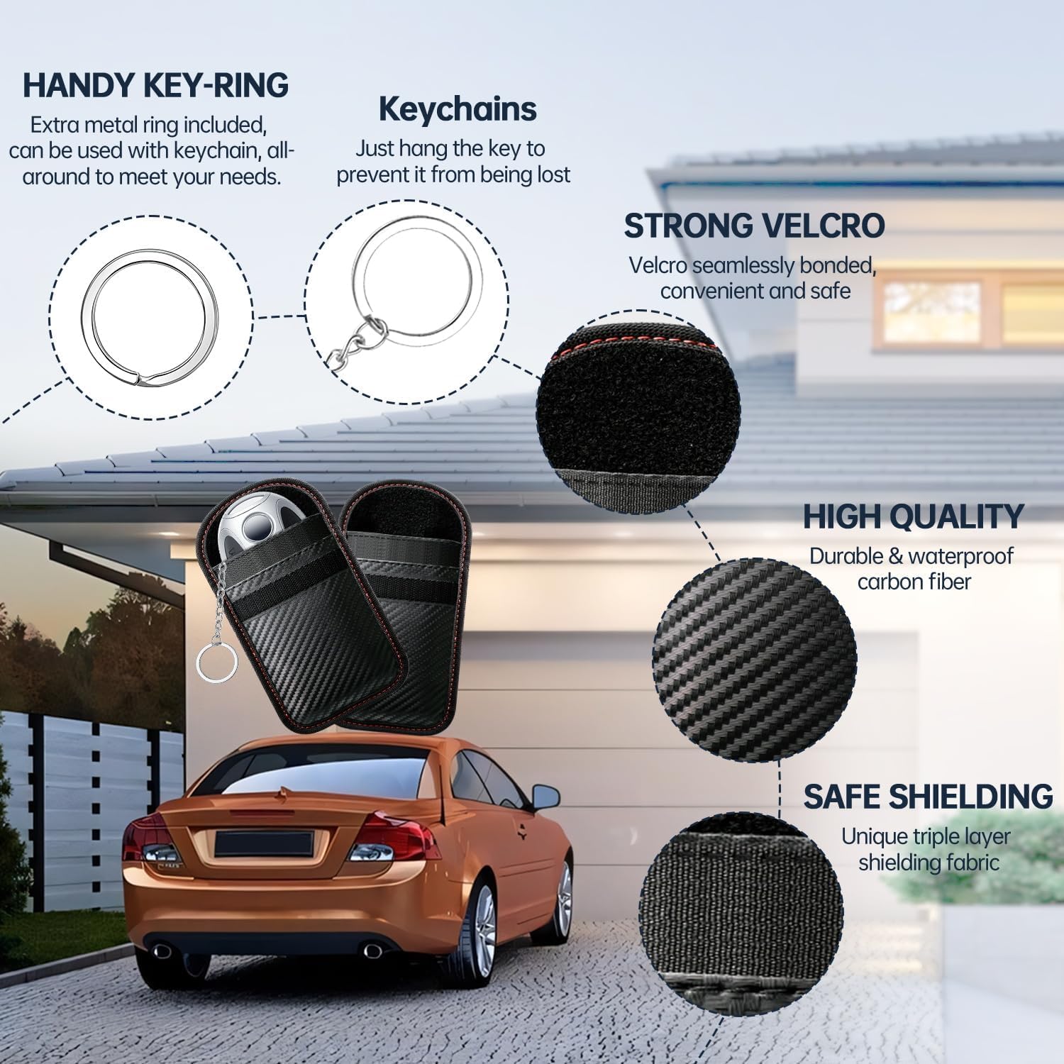 Detalle 2 de caslord Keyless Go Schutzhülle für Autoschlüssel (2 Stück) mit RFID-Blocker in Kohlefaser-Optik