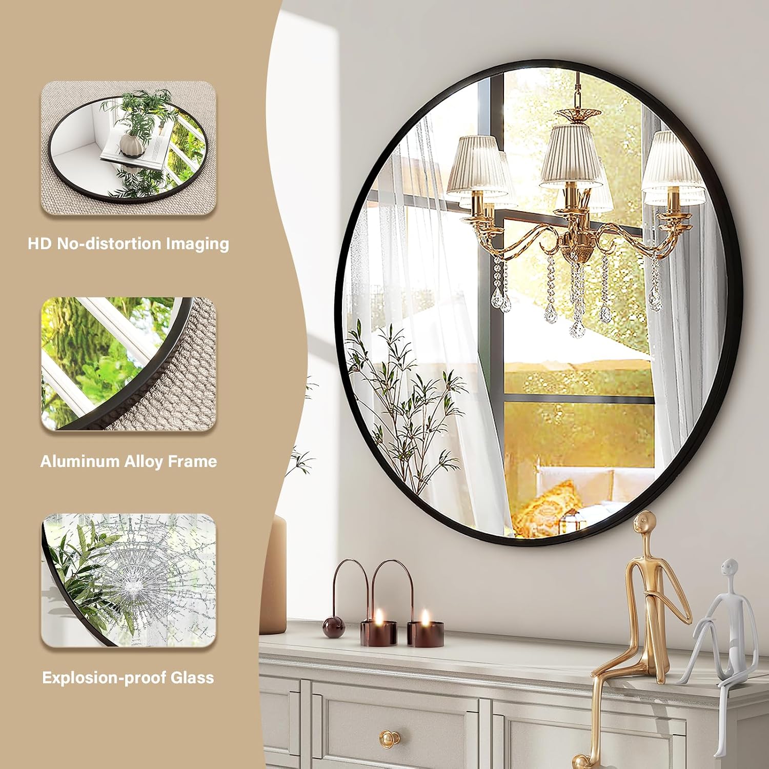 Thumbnail 3 de HARRITPURE Round Mirror 24-inch Black Wall Mirror 🪞