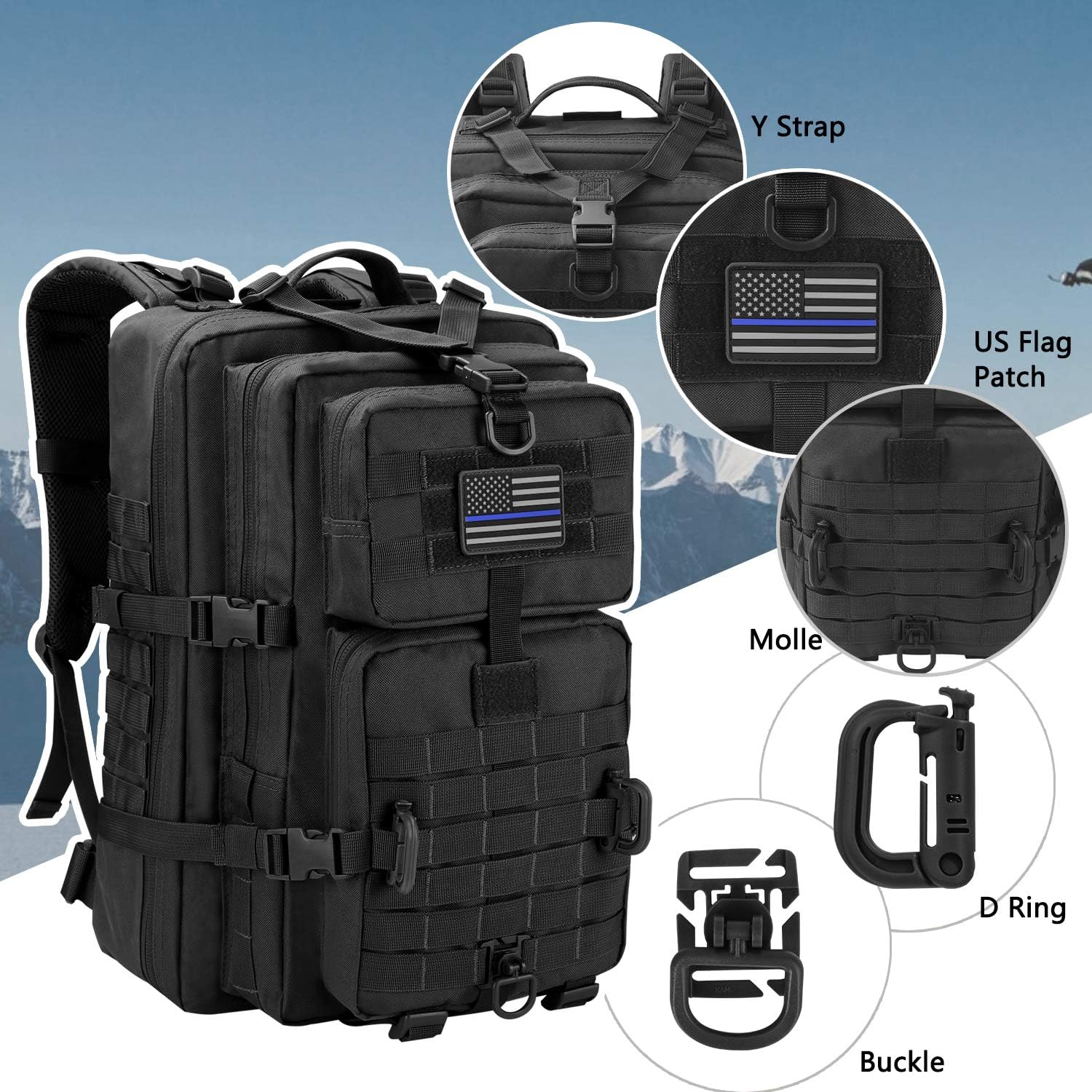Detalle 2 de Hannibal Tactical Militär Taktischer Rucksack Cooper 40L – Robuster Begleiter für Outdoor, Go-Bag und Alltag
