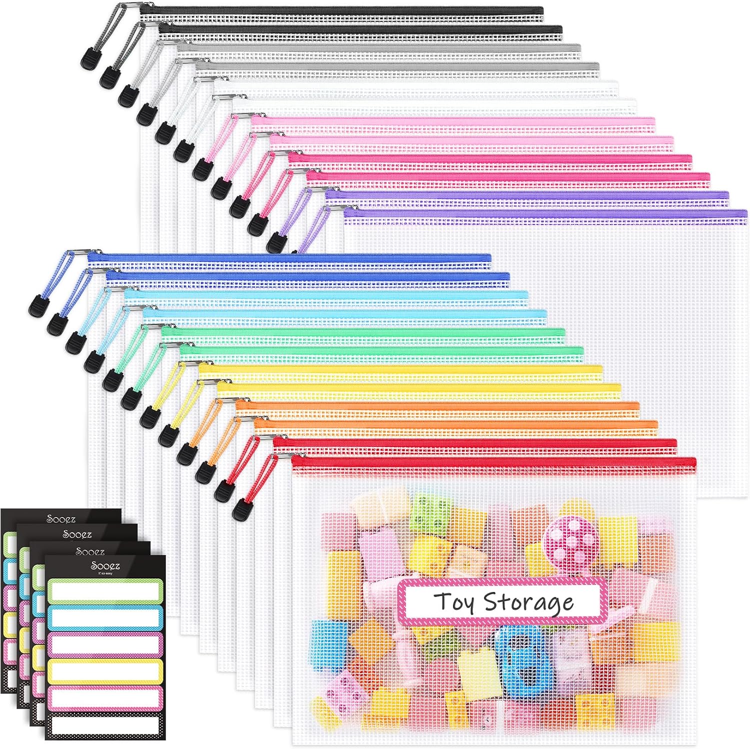 Detalle de Sooez Mesh Zipper Pouches, 24-Pack
