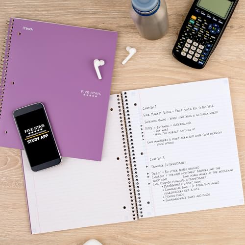 Thumbnail 7 de Five Star Spiral Notebook + Study App, 4-Pack (100 Sheets, 1 Subject) – College Ruled, Water-Resistant Cover