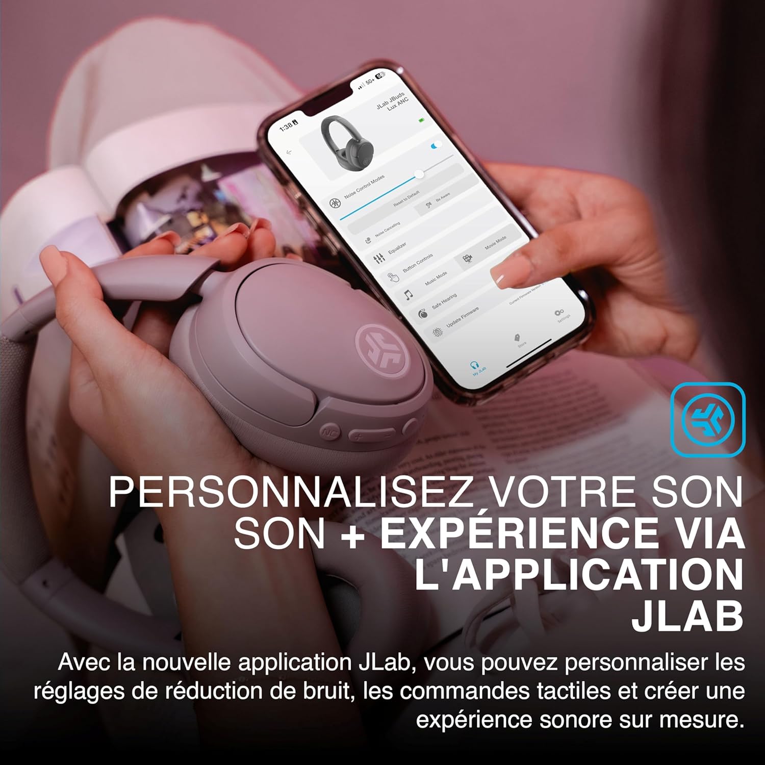 Thumbnail 4 de JLab JBuds LUX ANC : casque audio Bluetooth supra-auriculaire anti-bruit avec micro et mode Be Aware