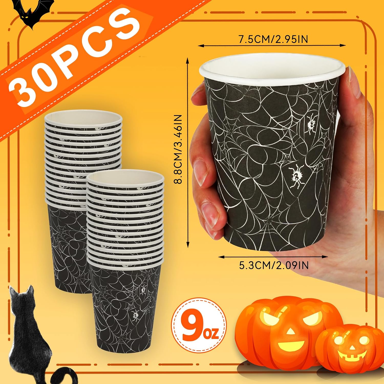 Detalle de ATFUNSHOP ATTZ-000486 Halloween Paper Cups, 9 oz Spiderweb Design, 30 Count