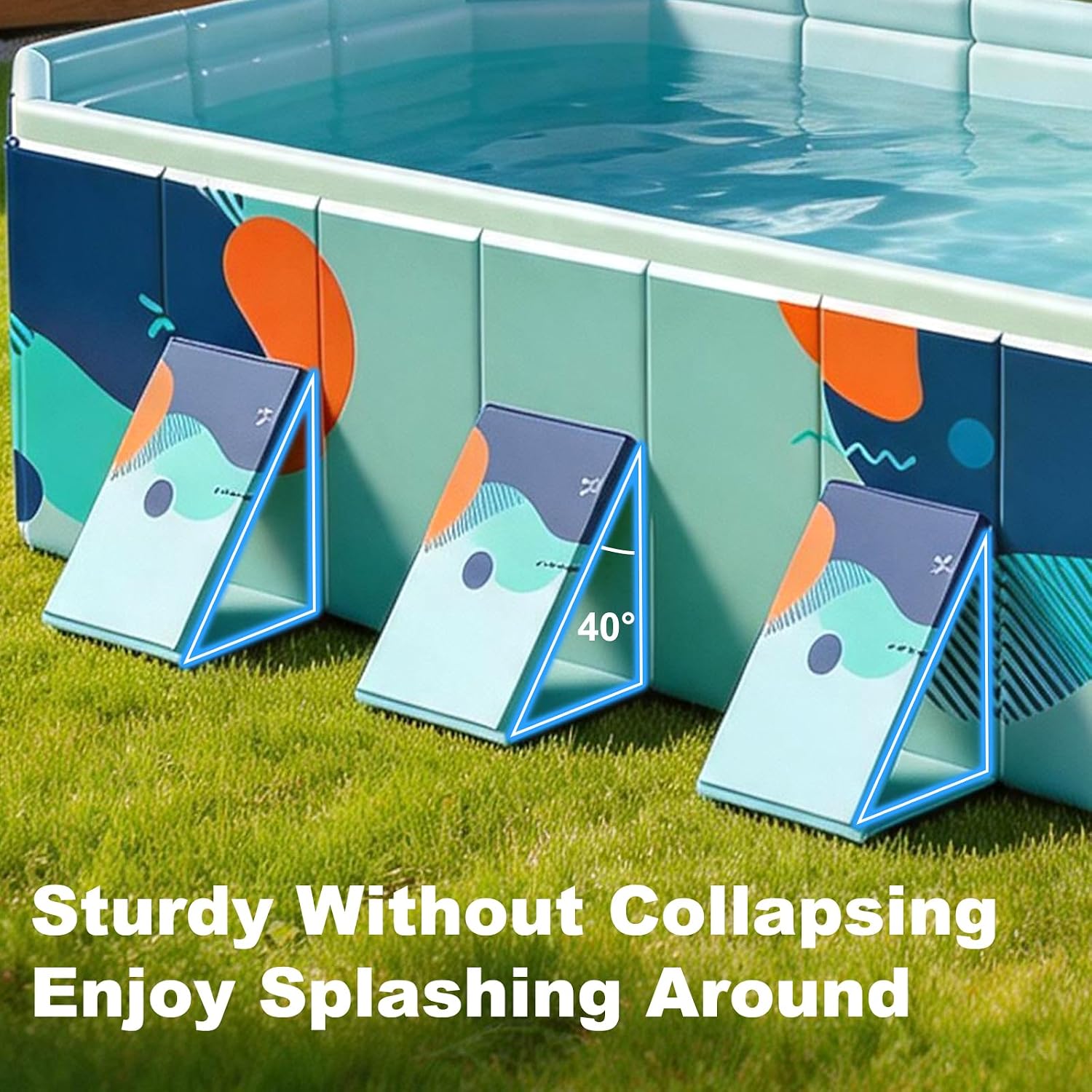Detalle de Large Foldable Family Pool for Kids & Dogs, 115" L x 65" W x 21.5" D