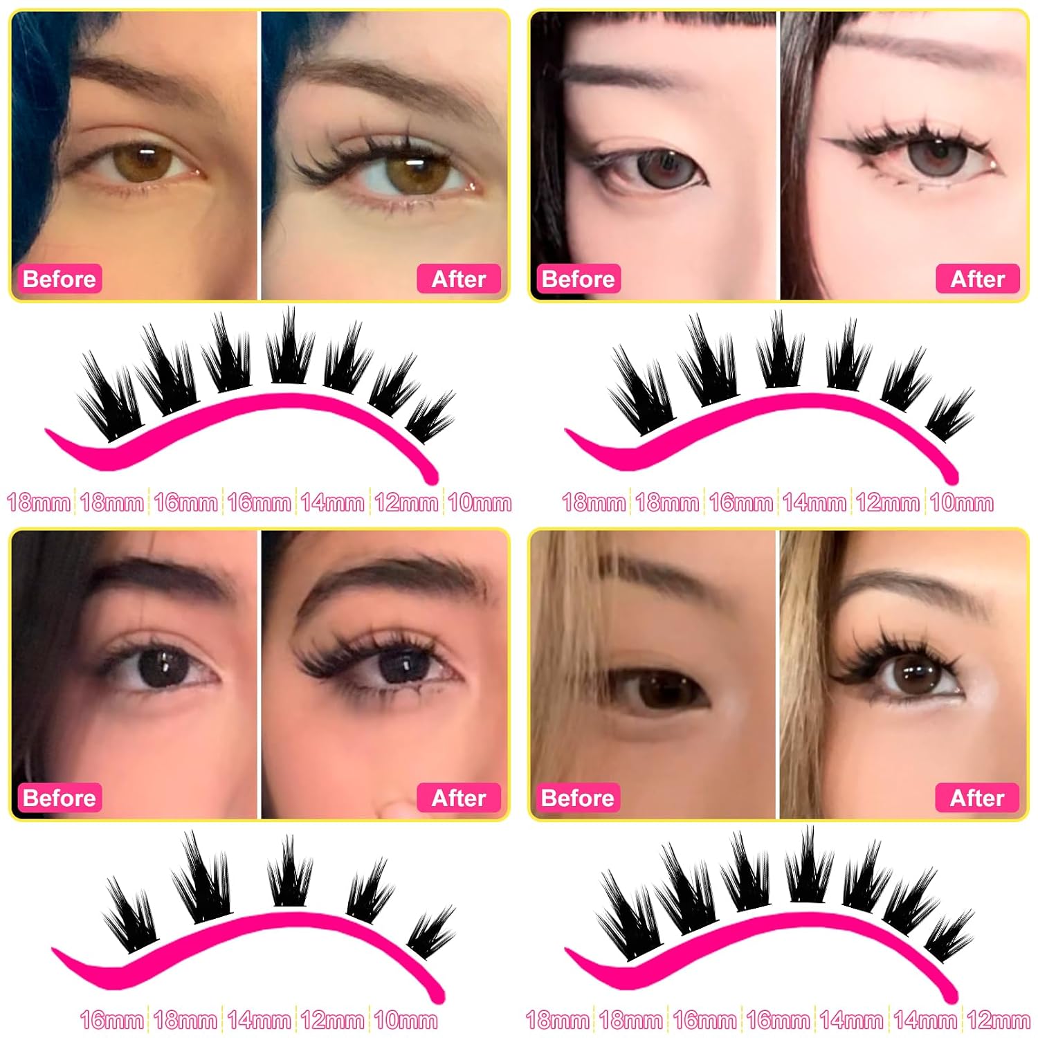 Detalle 2 de WiWiLINK Lashes California Sunset Kit Lash Clusters (8–18mm) DIY Waterproof Manga Lash Spikes