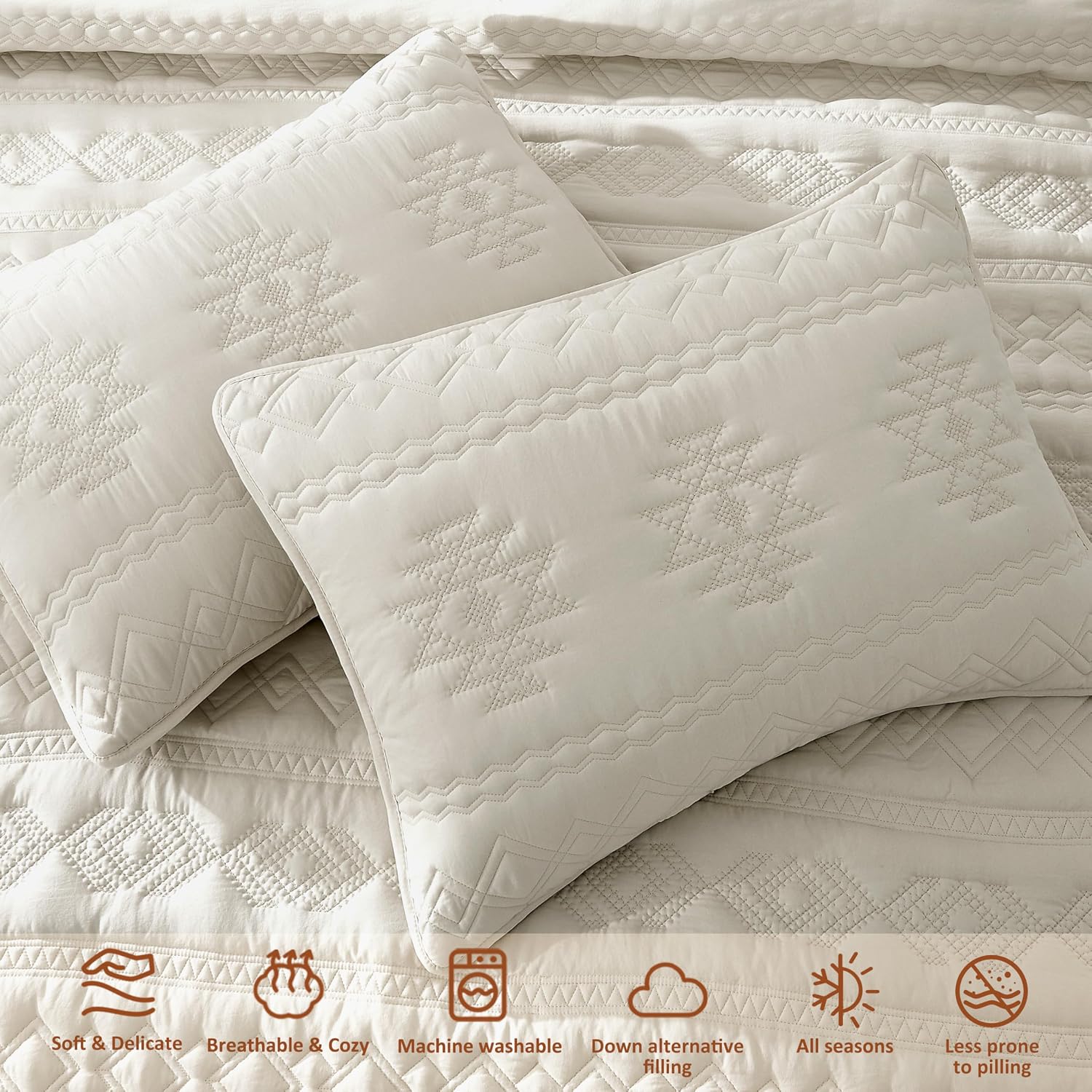 Detalle 2 de WDCOZY Beige Boho Quilt King Size Bedding Set (3 Pieces) with 2 Pillow Shams