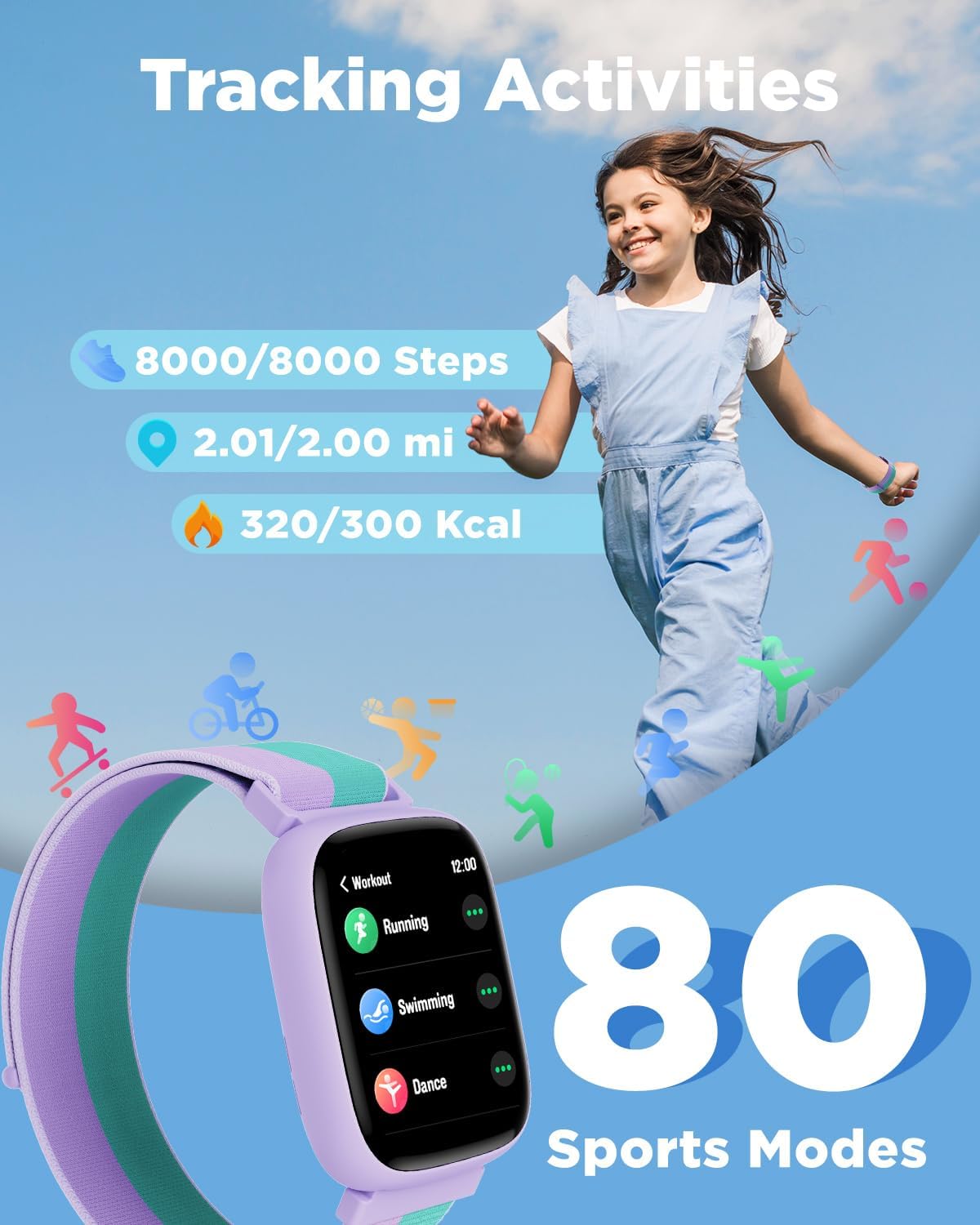 Detalle de BIGGERFIVE Kids Smart Watch (1.8" fitness watch) with heart rate, sleep tracking & IP68