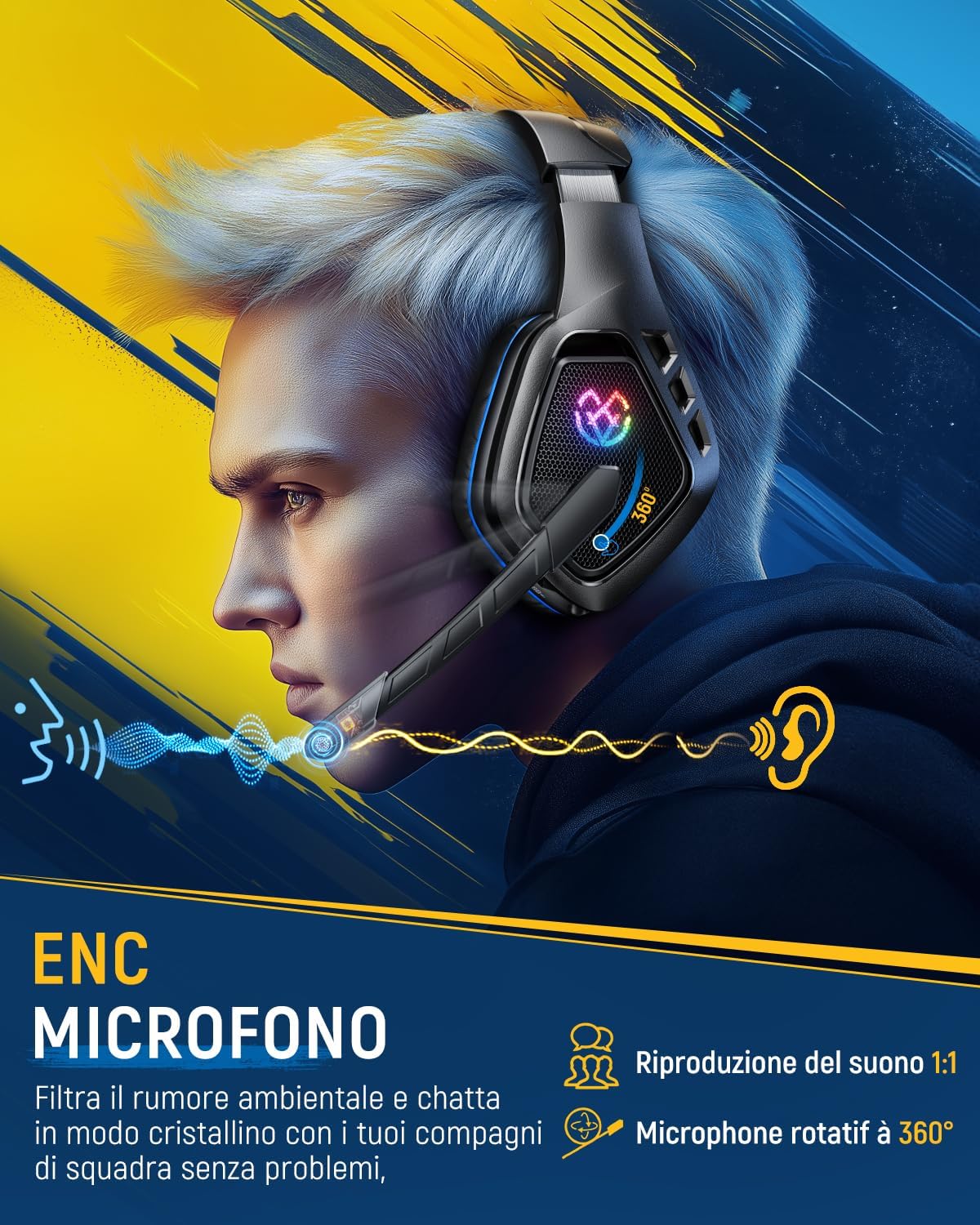Thumbnail 5 de Tatybo Cuffie Gaming Wireless per PS5/PS4: 2.4 GHz, USB-A/USB-C e 40 ore di autonomia