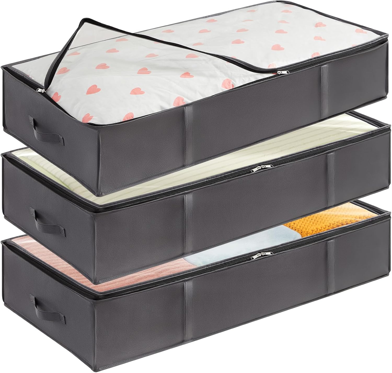 Detalle de Lifewit 22143 – składany organizer pod łóżko 95 l, 3 sztuki, z okienkiem