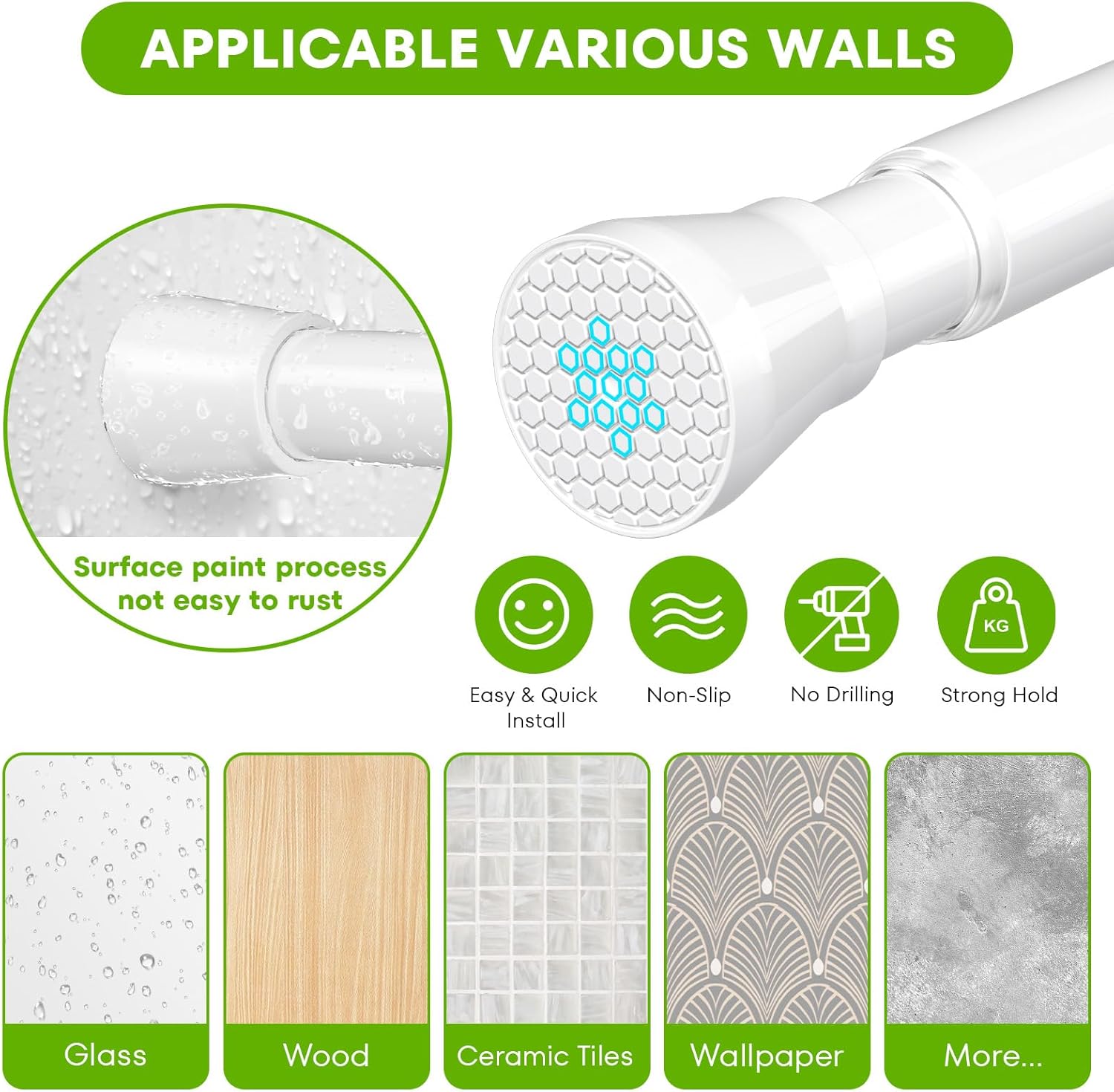 Thumbnail 4 de HAOYUNTE tension rod extendable curtain poles 70–130 cm (no-drill, spring tension)